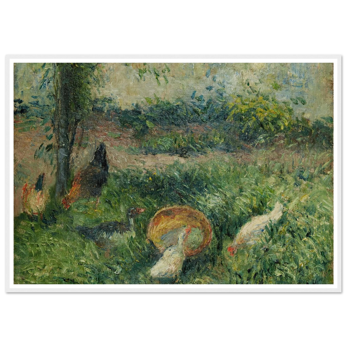 Basse-cour avec poules et canards (1876) Art Print | Camille Pissarro - Framed Poster - 30x40 cm / 12x16″ - Black frame