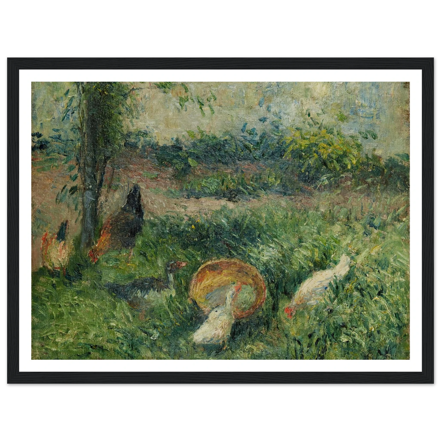 Basse-cour avec poules et canards (1876) Art Print | Camille Pissarro - Framed Poster - 30x40 cm / 12x16″ - Black frame