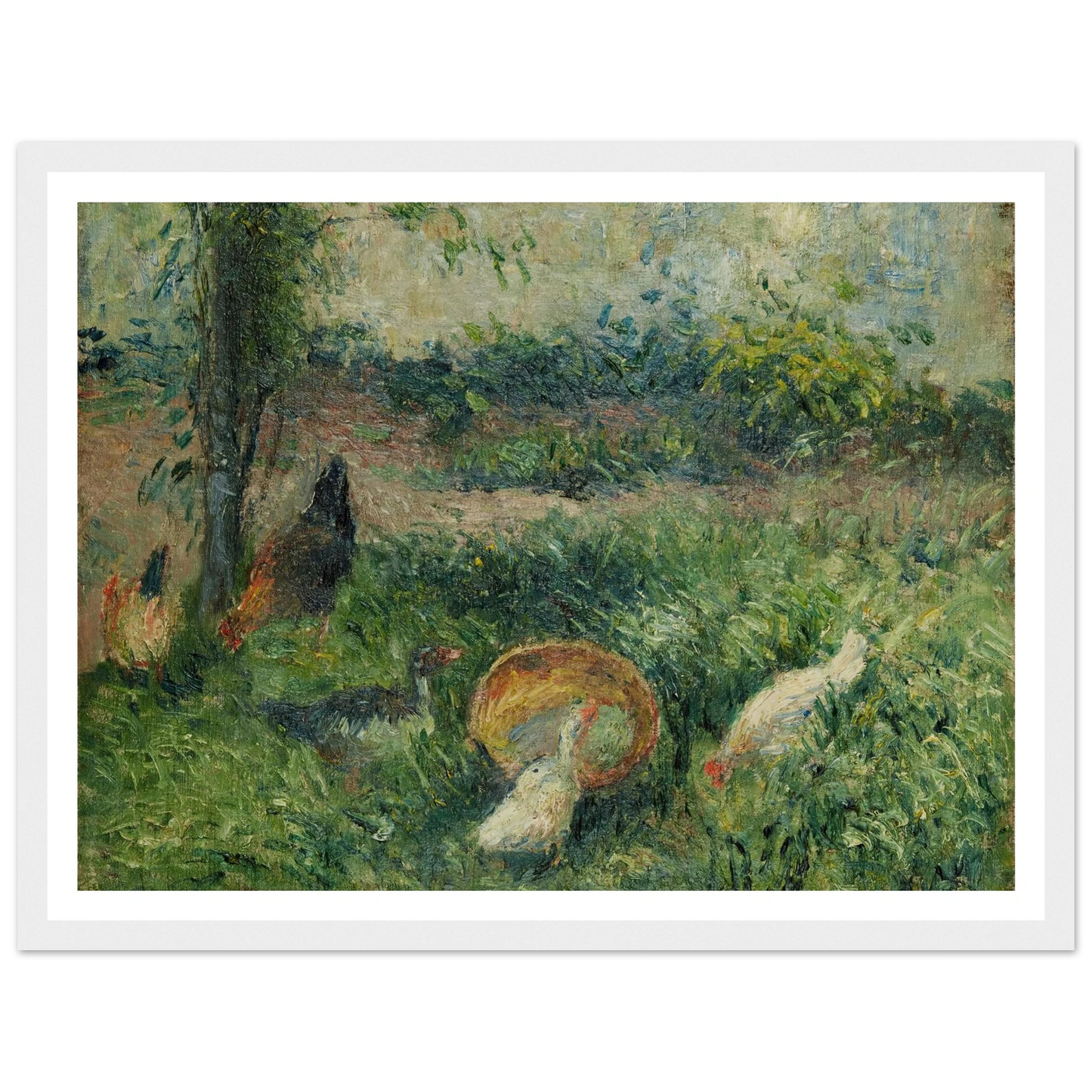 Basse-cour avec poules et canards (1876) Art Print | Camille Pissarro - Framed Poster - 30x40 cm / 12x16″ - Black frame