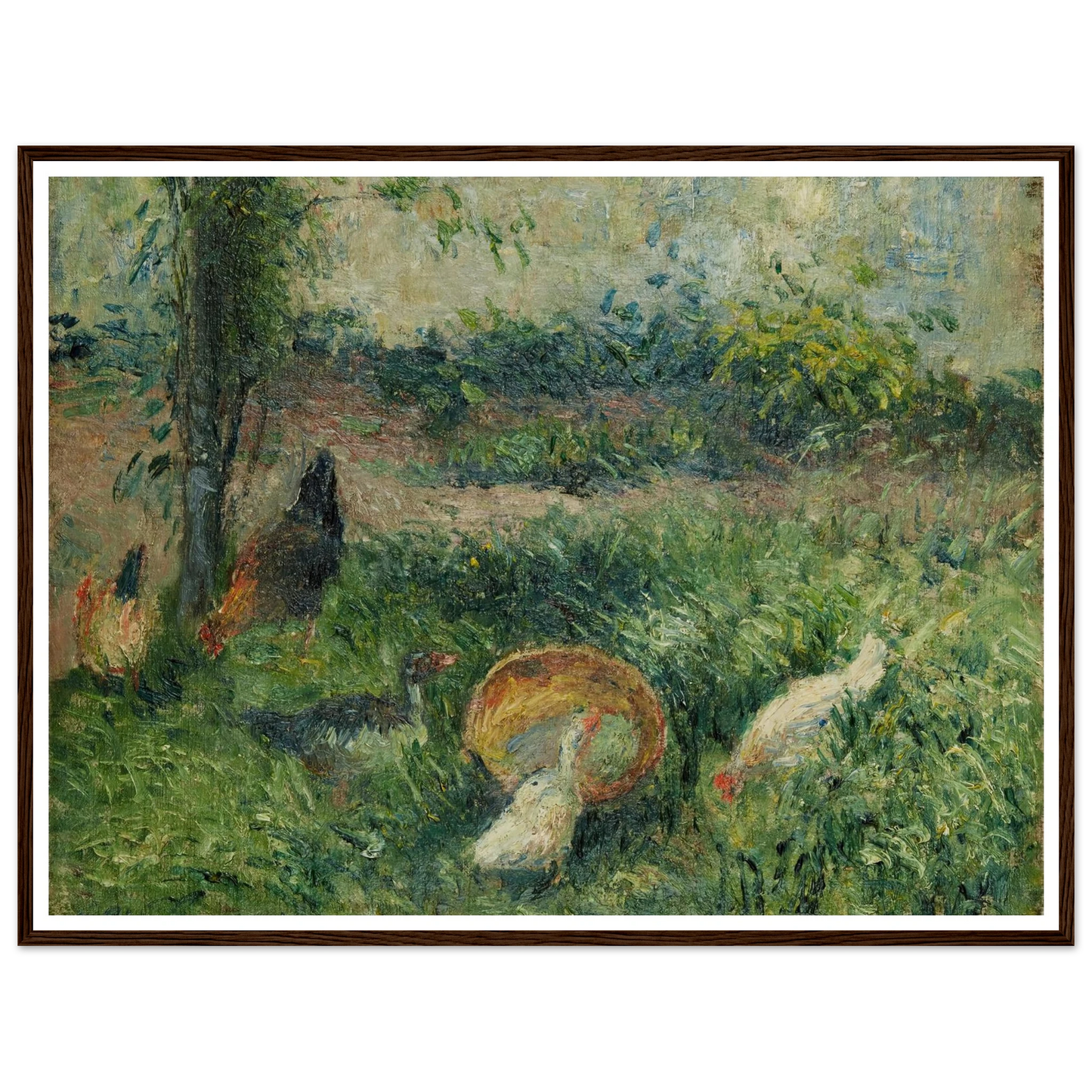 Basse-cour avec poules et canards (1876) Art Print | Camille Pissarro - Framed Poster - 30x40 cm / 12x16″ - Black frame