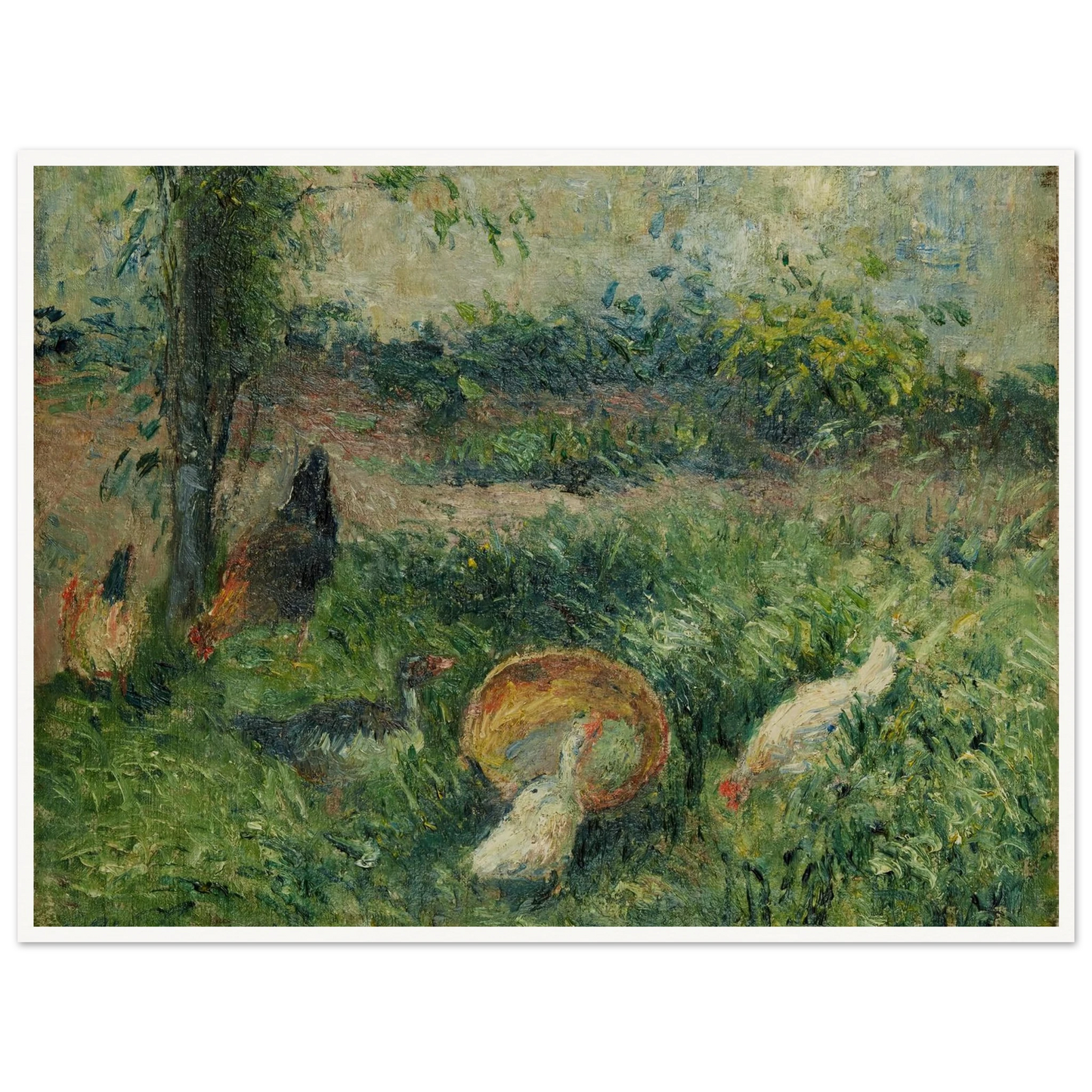 Basse-cour avec poules et canards (1876) Art Print | Camille Pissarro - Framed Poster - 30x40 cm / 12x16″ - Black frame