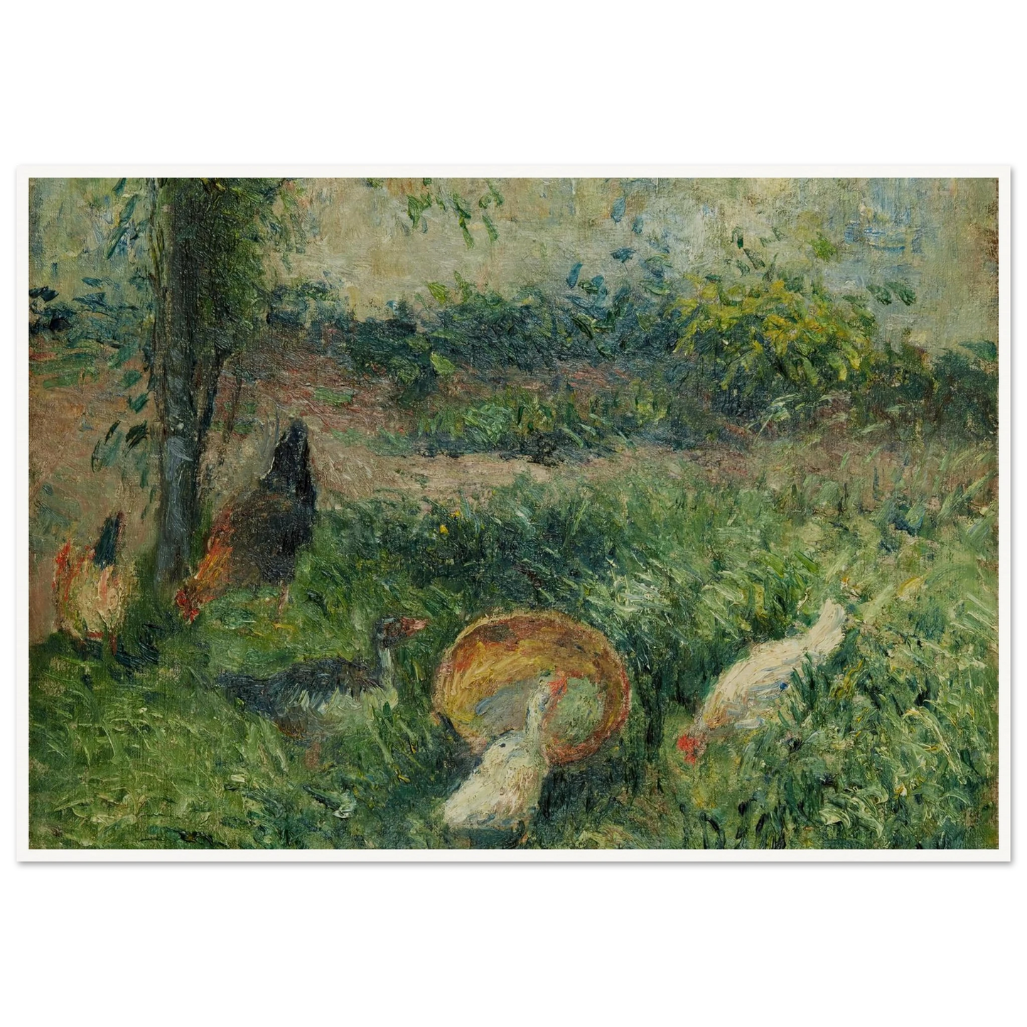 Basse-cour avec poules et canards (1876) Art Print | Camille Pissarro - Framed Poster - 30x40 cm / 12x16″ - Black frame