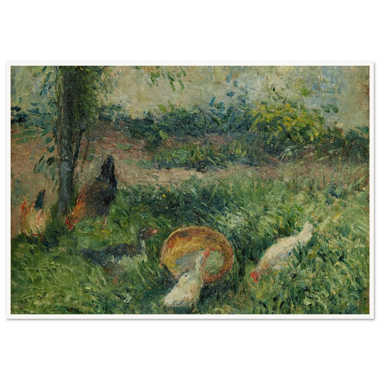 Basse-cour avec poules et canards (1876) Art Print | Camille Pissarro - Framed Poster - 30x40 cm / 12x16″ - Black frame