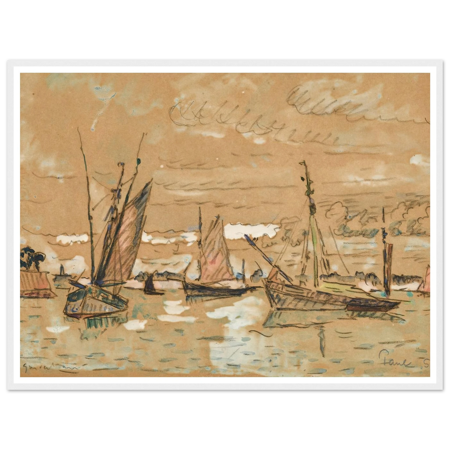 Bateaux à Honfleur (1922) Art Print | Paul Signac - Framed Poster - 30x40 cm / 12x16″ - Black frame
