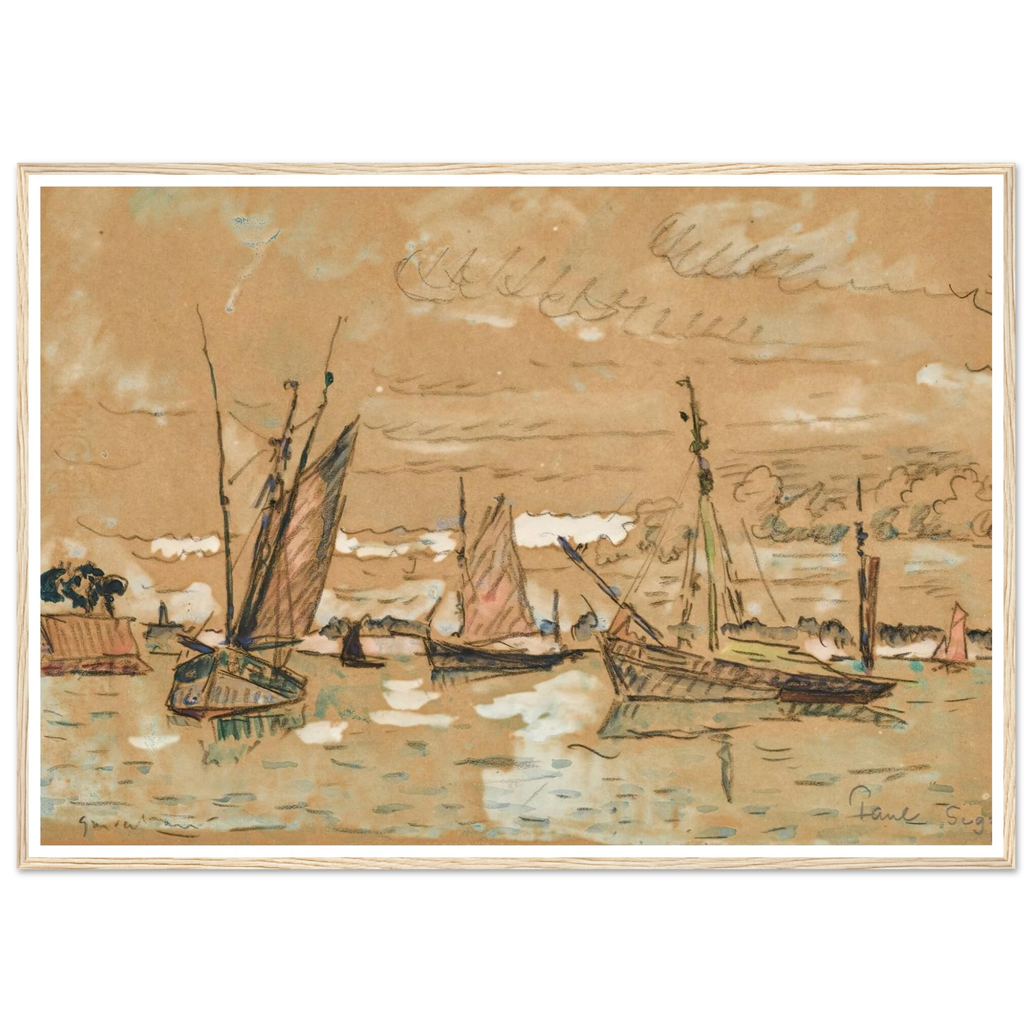 Bateaux à Honfleur (1922) Art Print | Paul Signac - Framed Poster - 30x40 cm / 12x16″ - Black frame