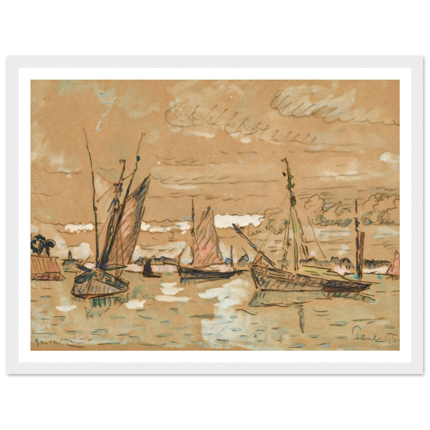 Bateaux à Honfleur (1922) Art Print | Paul Signac - Framed Poster - 30x40 cm / 12x16″ - Black frame