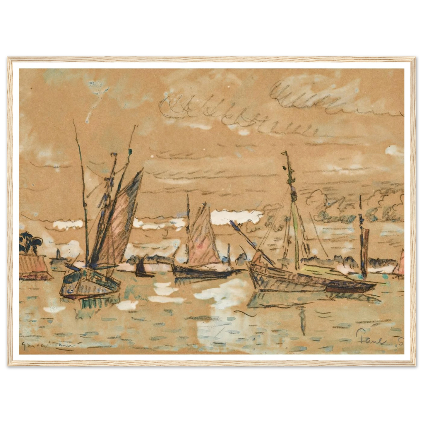 Bateaux à Honfleur (1922) Art Print | Paul Signac - Framed Poster - 30x40 cm / 12x16″ - Black frame
