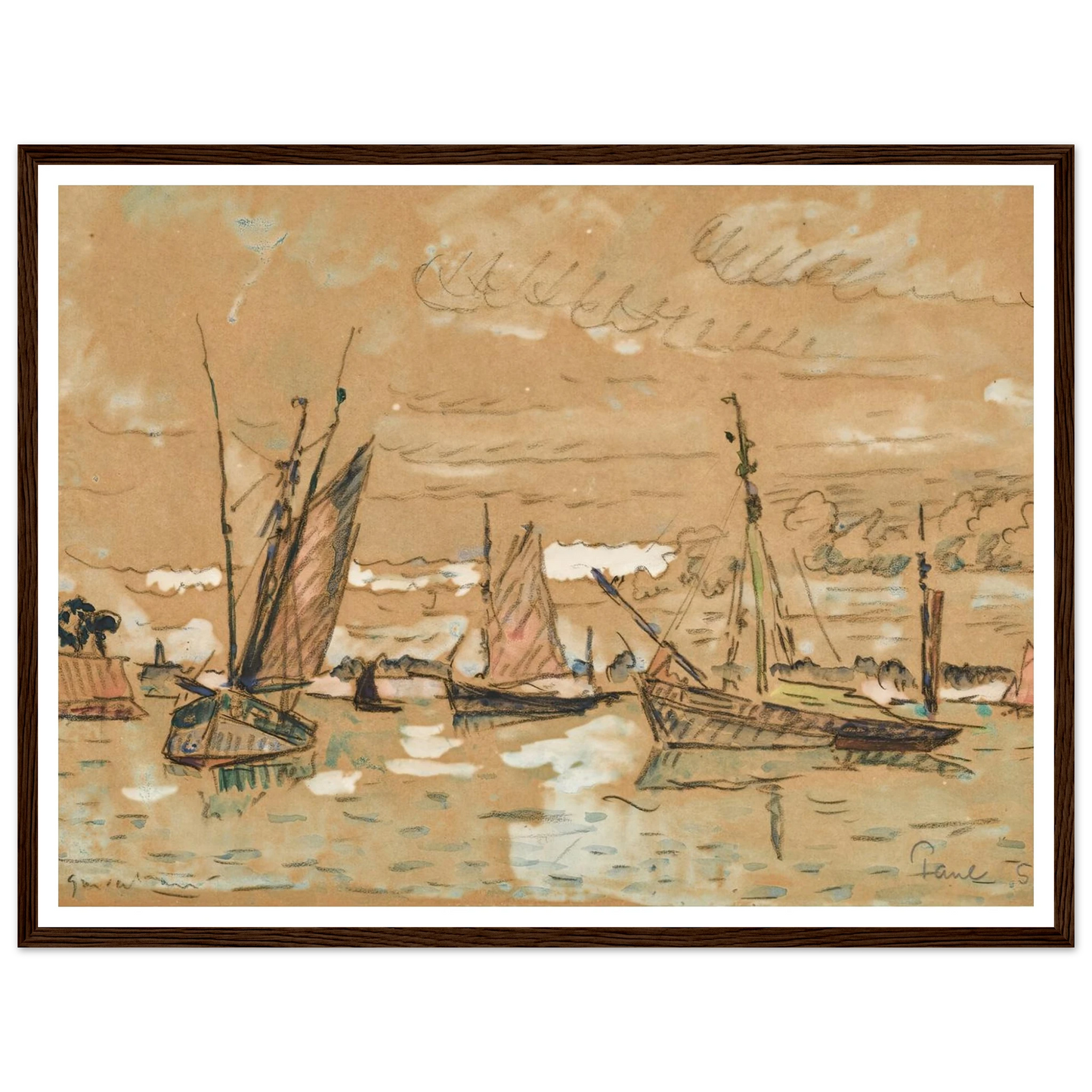 Bateaux à Honfleur (1922) Art Print | Paul Signac - Framed Poster - 30x40 cm / 12x16″ - Black frame