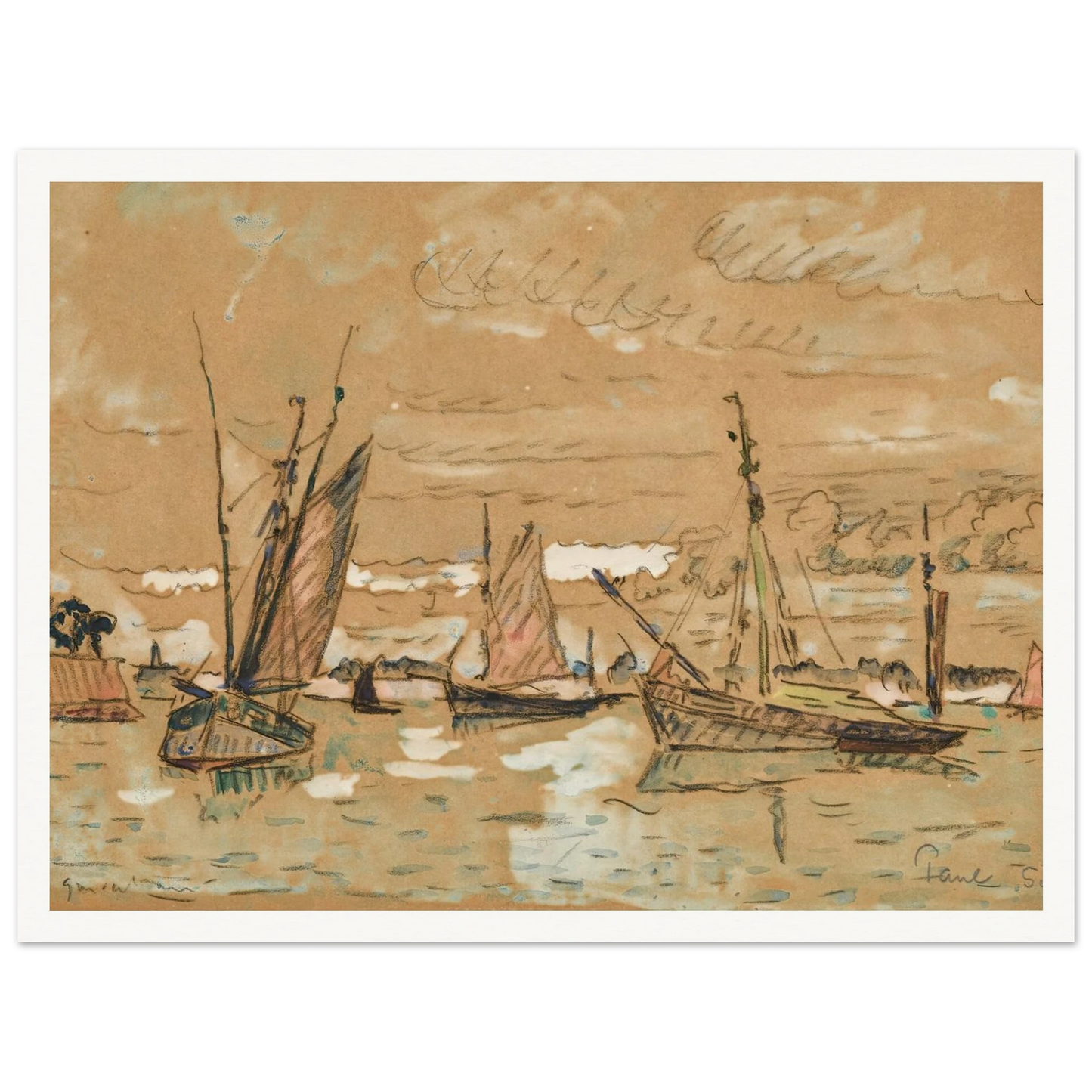 Bateaux à Honfleur (1922) Art Print | Paul Signac - Framed Poster - 30x40 cm / 12x16″ - Black frame