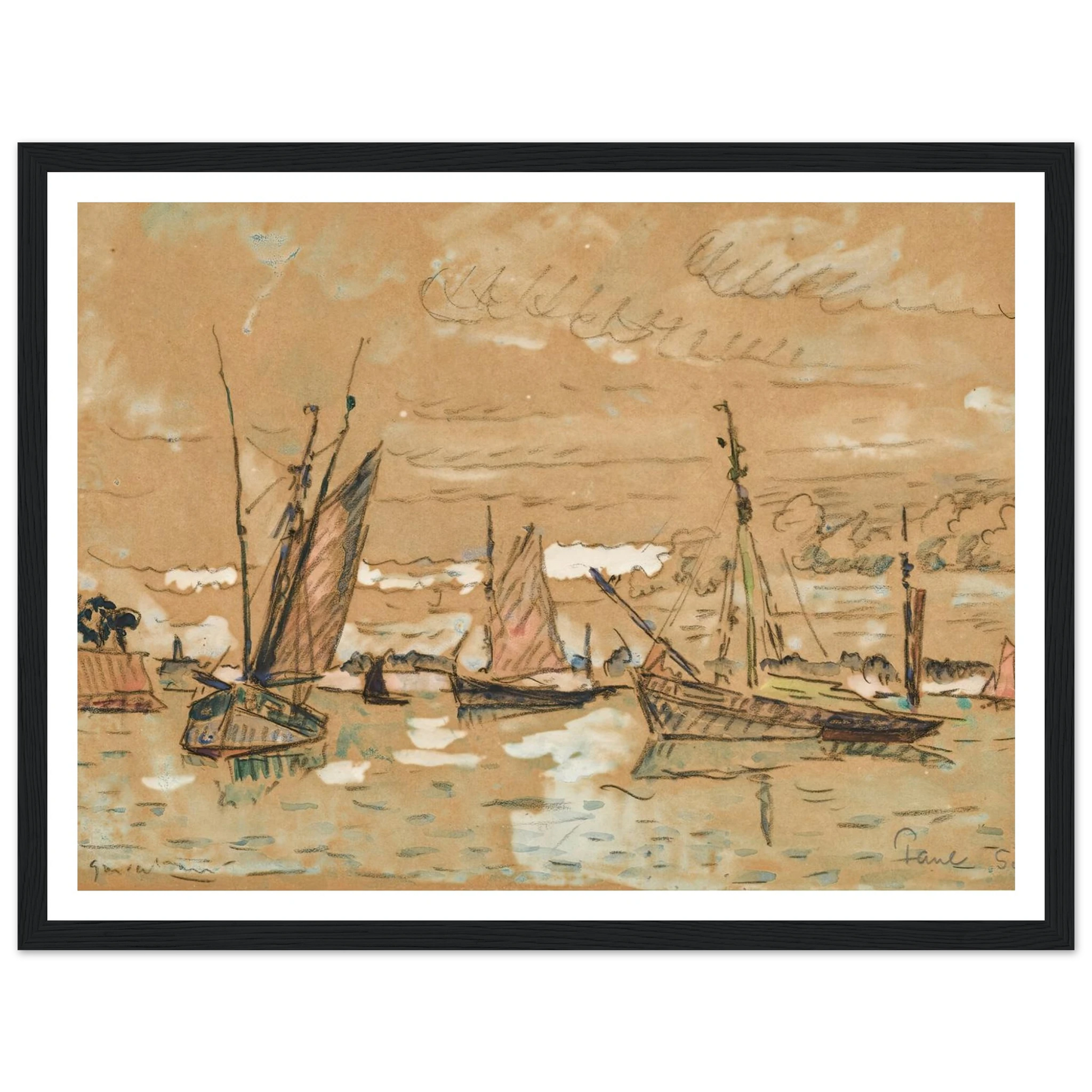 Bateaux à Honfleur (1922) Art Print | Paul Signac - Framed Poster - 30x40 cm / 12x16″ - Black frame