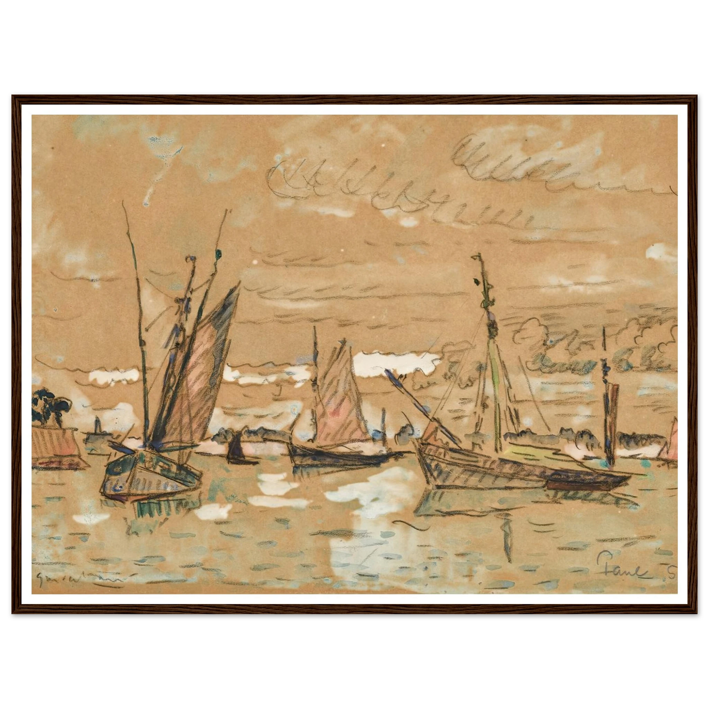 Bateaux à Honfleur (1922) Art Print | Paul Signac - Framed Poster - 30x40 cm / 12x16″ - Black frame