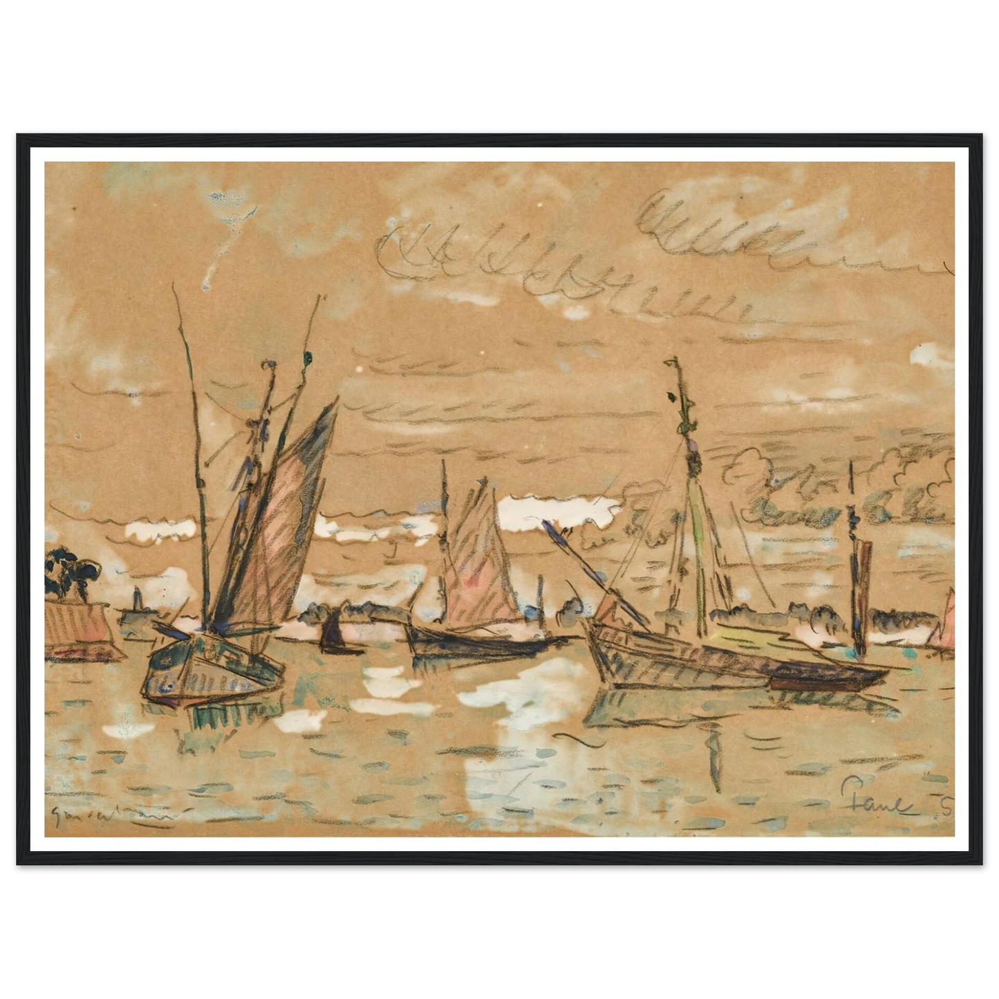 Bateaux à Honfleur (1922) Art Print | Paul Signac - Framed Poster - 30x40 cm / 12x16″ - Black frame