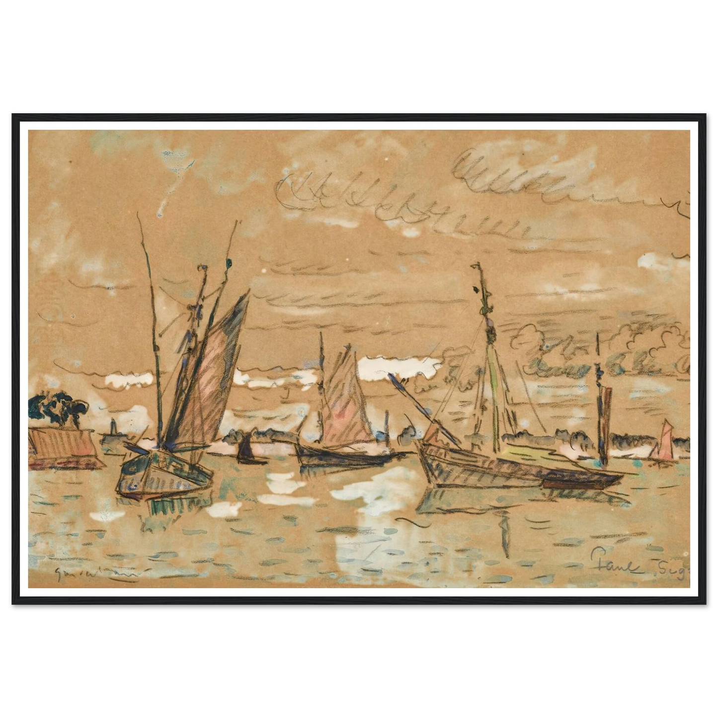 Bateaux à Honfleur (1922) Art Print | Paul Signac - Framed Poster - 30x40 cm / 12x16″ - Black frame
