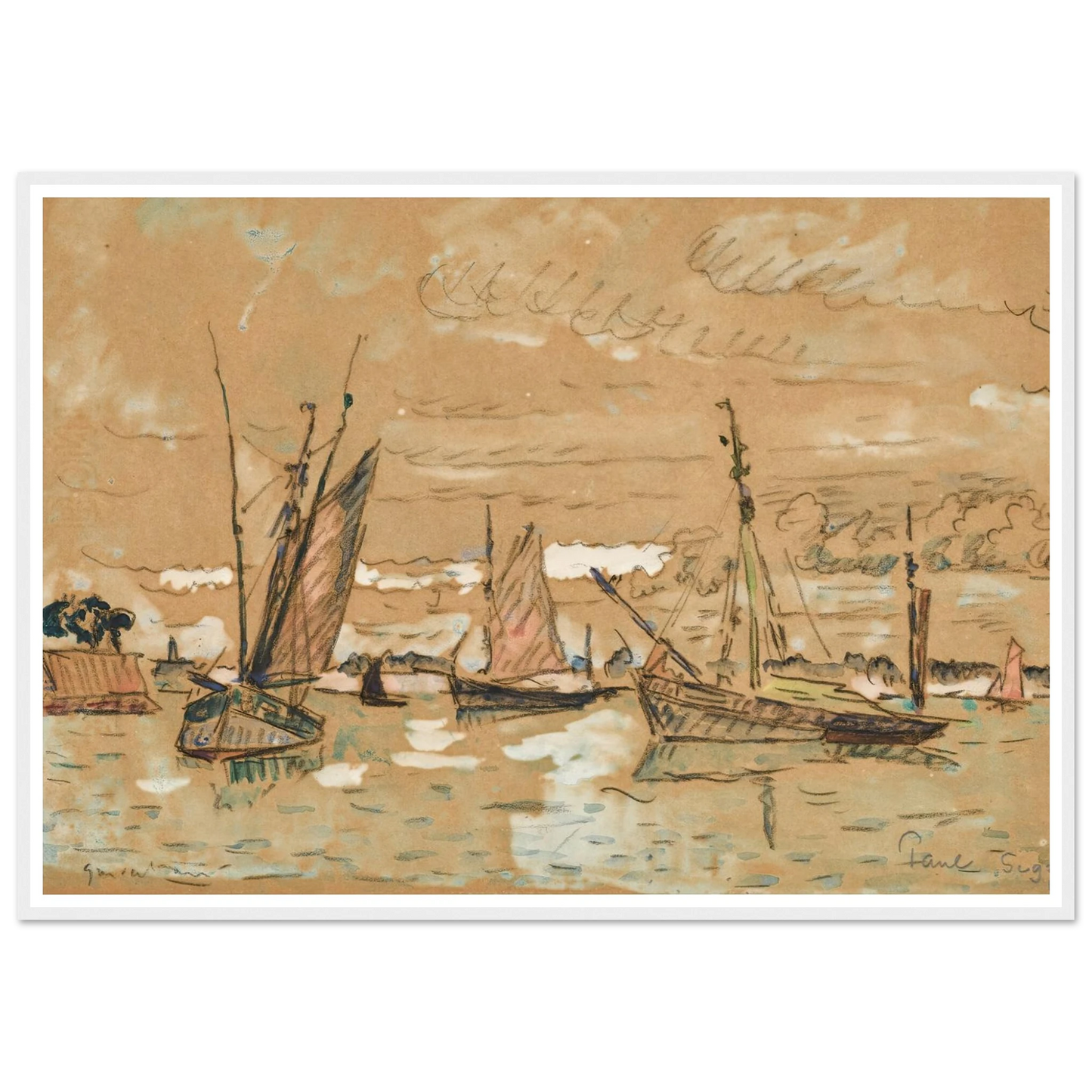 Bateaux à Honfleur (1922) Art Print | Paul Signac - Framed Poster - 30x40 cm / 12x16″ - Black frame