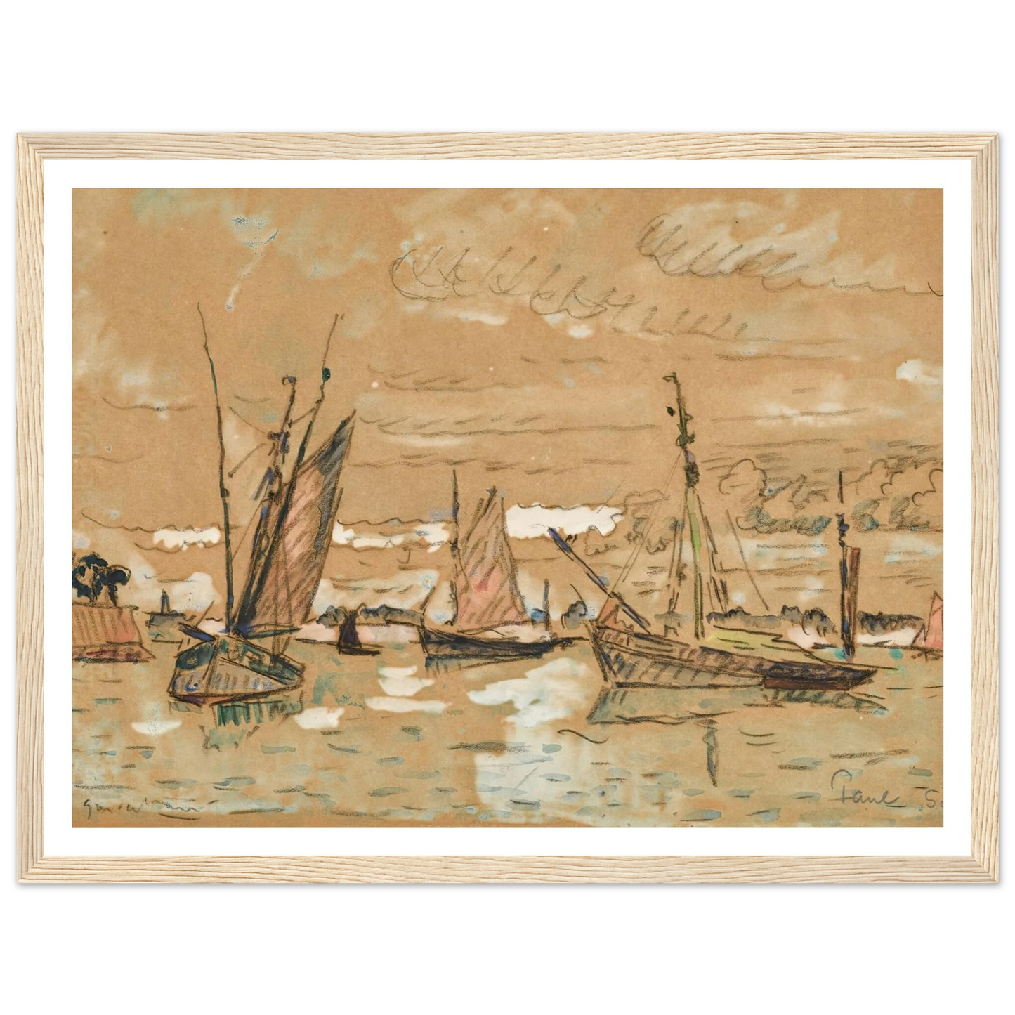 Bateaux à Honfleur (1922) Art Print | Paul Signac - Framed Poster - 30x40 cm / 12x16″ - Black frame