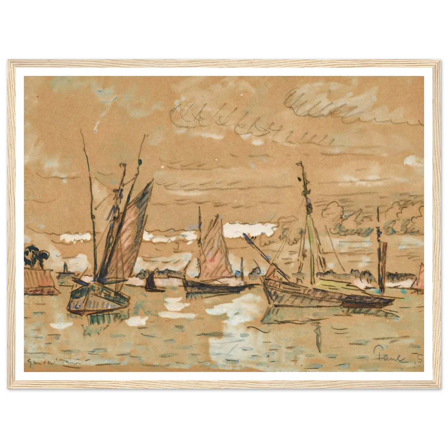 Bateaux à Honfleur (1922) Art Print | Paul Signac - Framed Poster - 30x40 cm / 12x16″ - Black frame