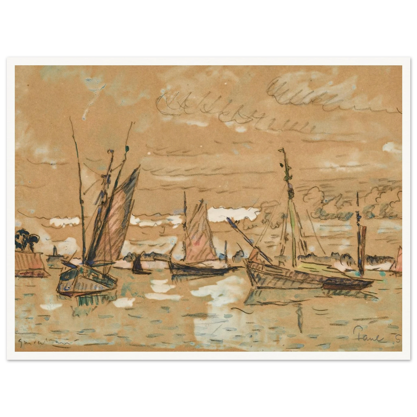 Bateaux à Honfleur (1922) Art Print | Paul Signac - Framed Poster - 30x40 cm / 12x16″ - Black frame