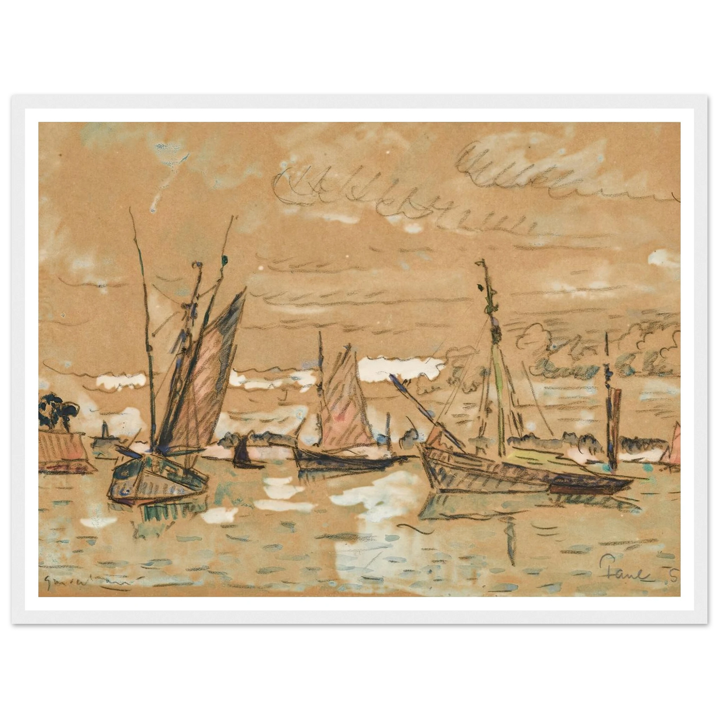 Bateaux à Honfleur (1922) Art Print | Paul Signac - Framed Poster - 30x40 cm / 12x16″ - Black frame