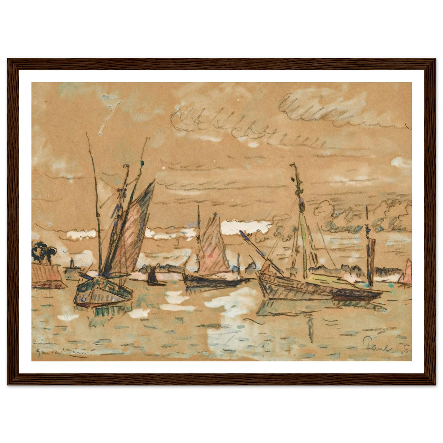 Bateaux à Honfleur (1922) Art Print | Paul Signac - Framed Poster - 30x40 cm / 12x16″ - Black frame