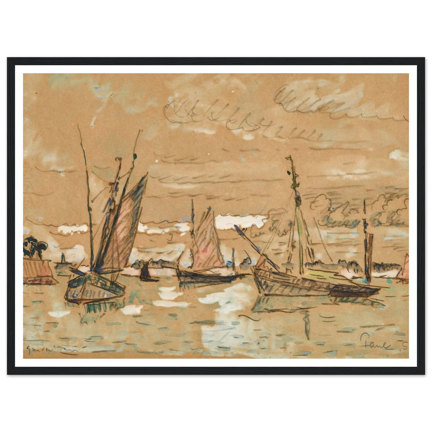 Bateaux à Honfleur (1922) Art Print | Paul Signac - Framed Poster - 30x40 cm / 12x16″ - Black frame