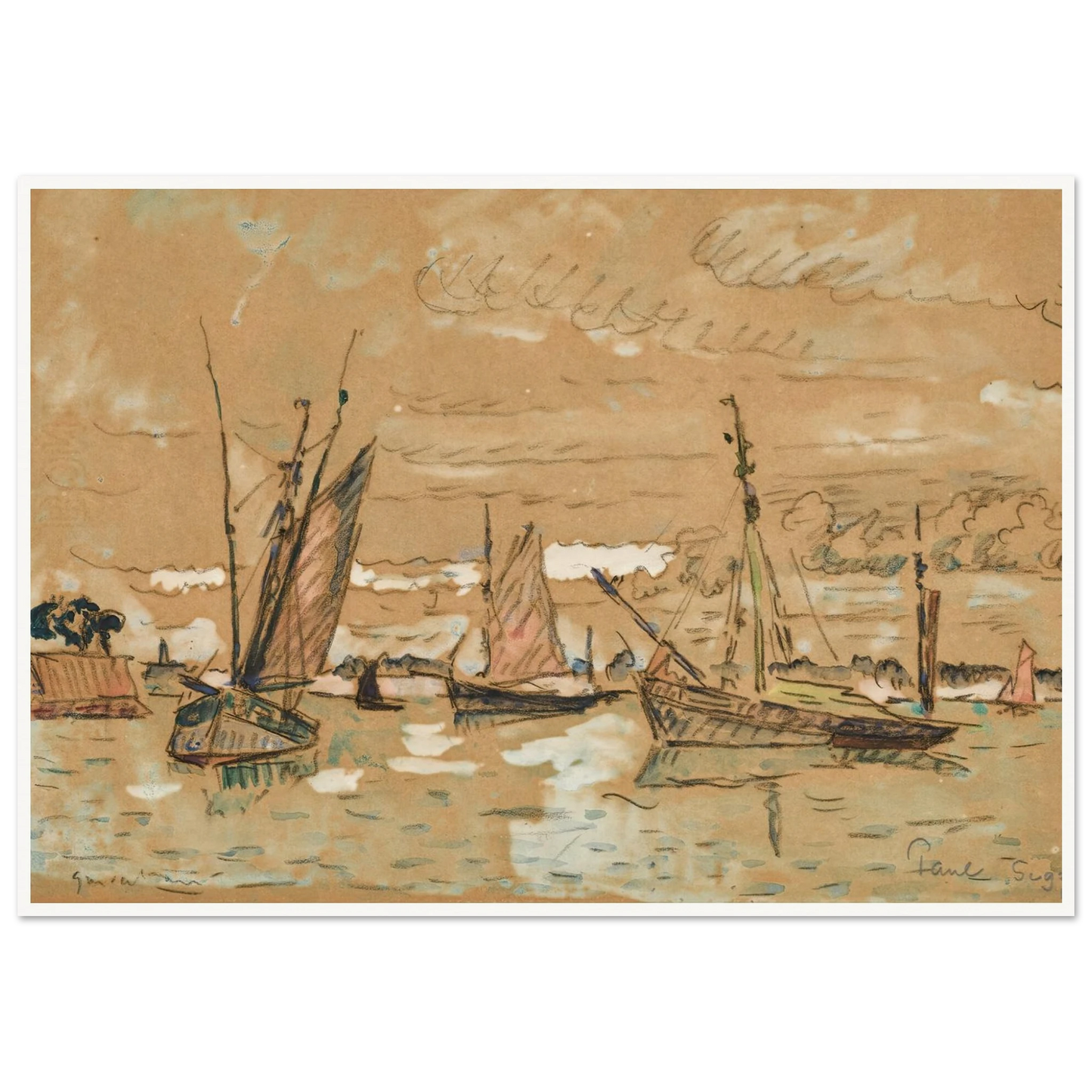 Bateaux à Honfleur (1922) Art Print | Paul Signac - Framed Poster - 30x40 cm / 12x16″ - Black frame