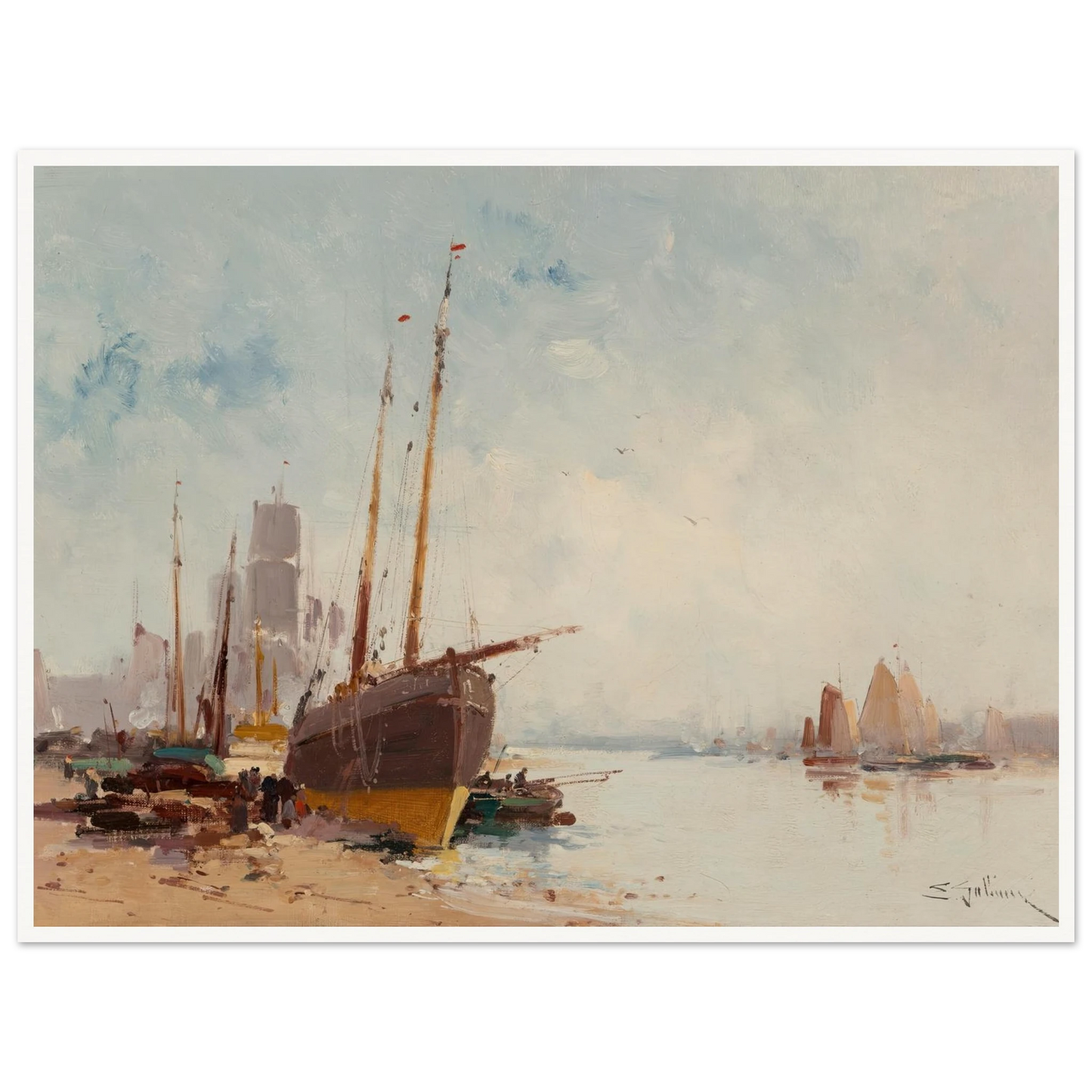Bateaux au port Art Print | Eugene Galien Laloue - Framed Poster - 30x40 cm / 12x16″ - Black frame