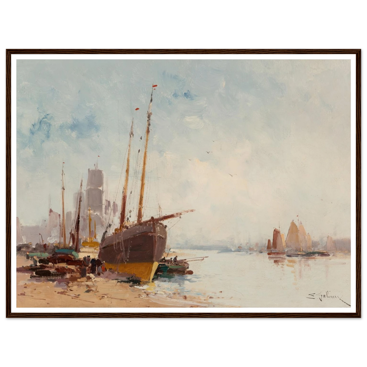 Bateaux au port Art Print | Eugene Galien Laloue - Framed Poster - 30x40 cm / 12x16″ - Black frame