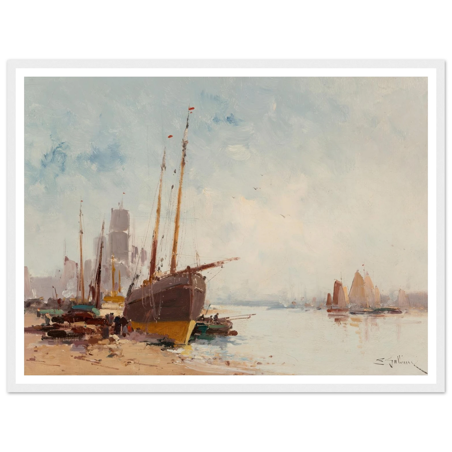 Bateaux au port Art Print | Eugene Galien Laloue - Framed Poster - 30x40 cm / 12x16″ - Black frame