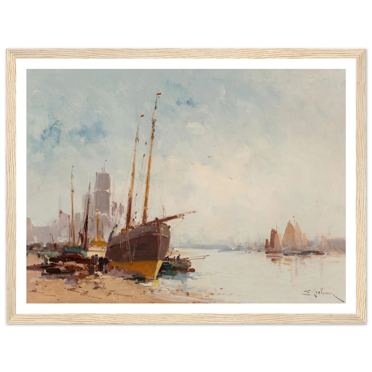 Bateaux au port Art Print | Eugene Galien Laloue - Framed Poster - 30x40 cm / 12x16″ - Black frame