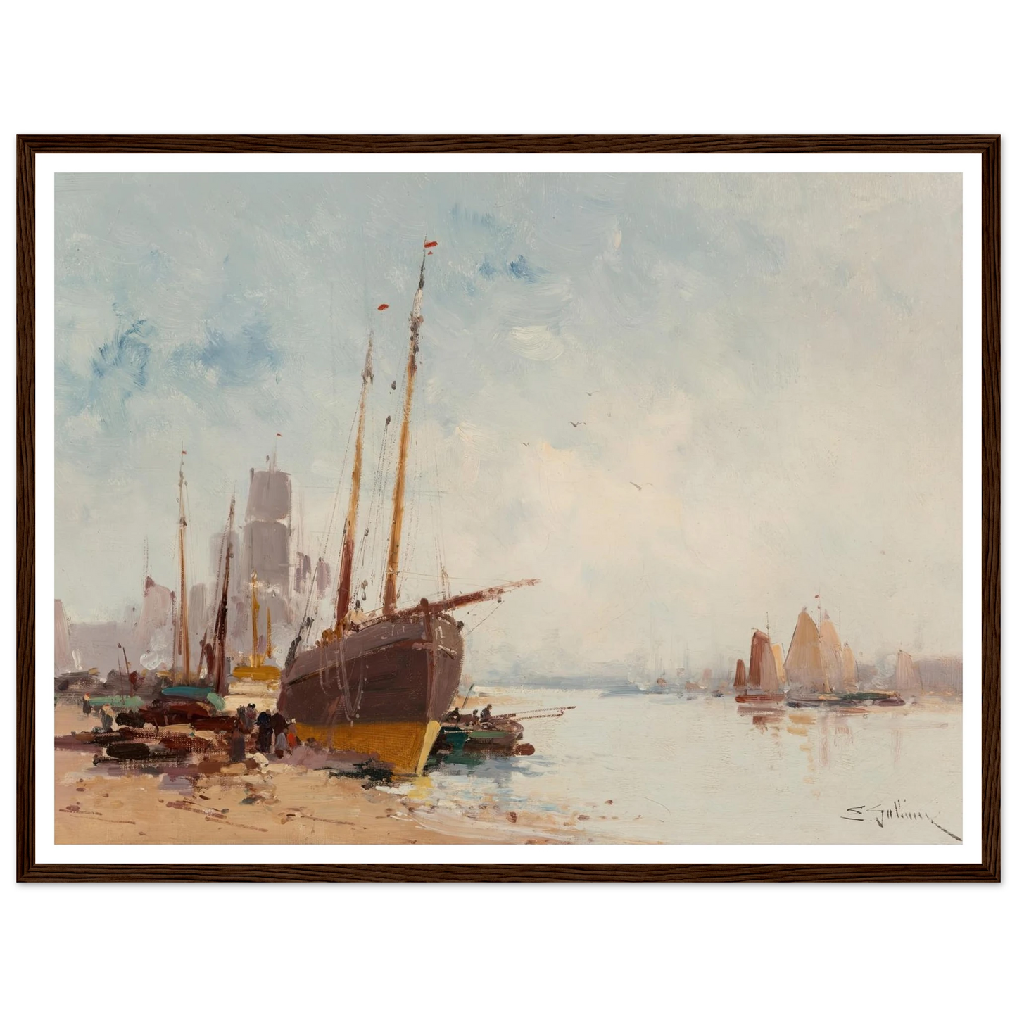 Bateaux au port Art Print | Eugene Galien Laloue - Framed Poster - 30x40 cm / 12x16″ - Black frame