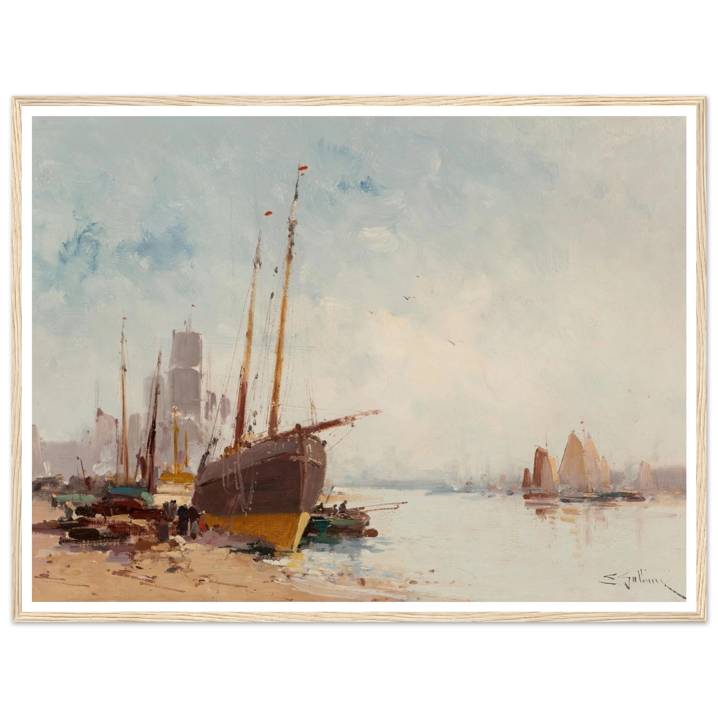 Bateaux au port Art Print | Eugene Galien Laloue - Framed Poster - 30x40 cm / 12x16″ - Black frame