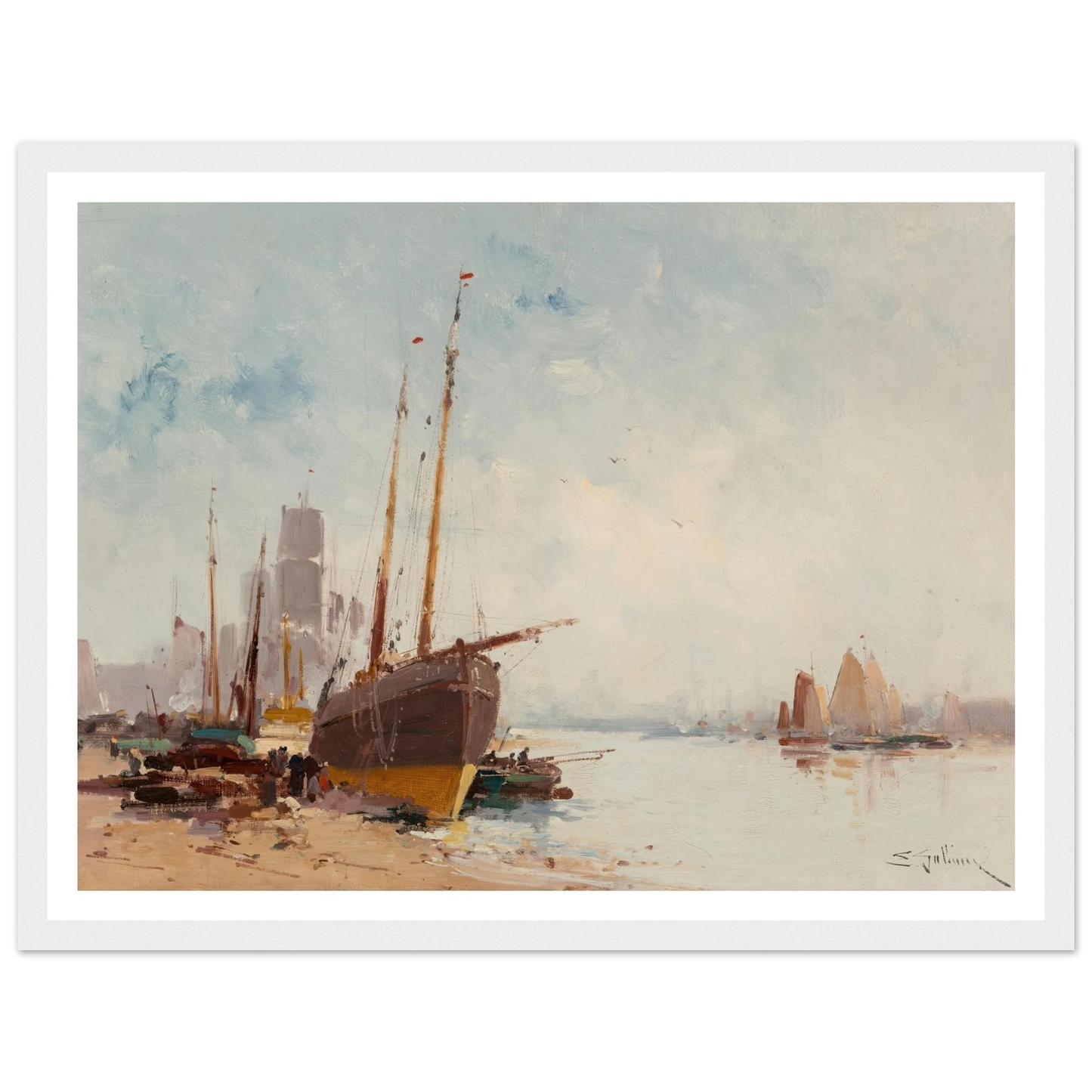 Bateaux au port Art Print | Eugene Galien Laloue - Framed Poster - 30x40 cm / 12x16″ - Black frame