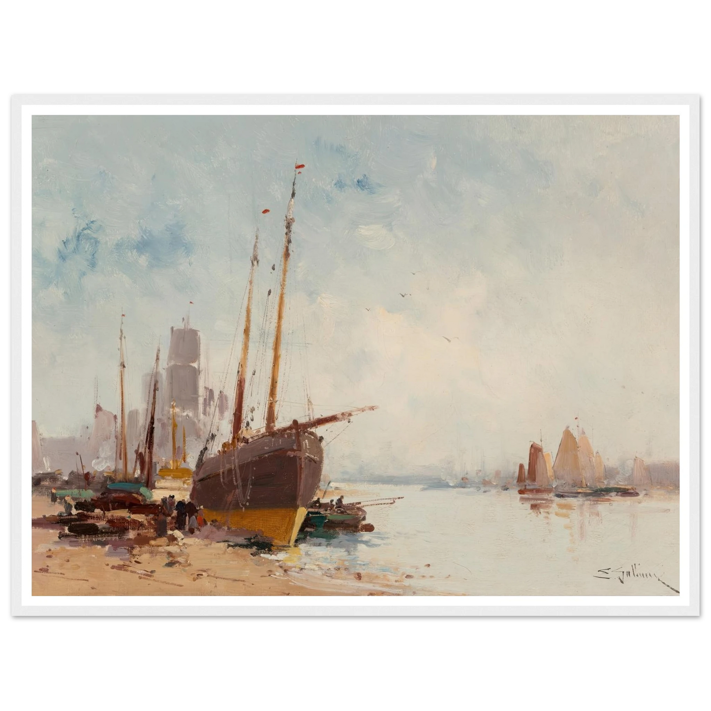 Bateaux au port Art Print | Eugene Galien Laloue - Framed Poster - 30x40 cm / 12x16″ - Black frame