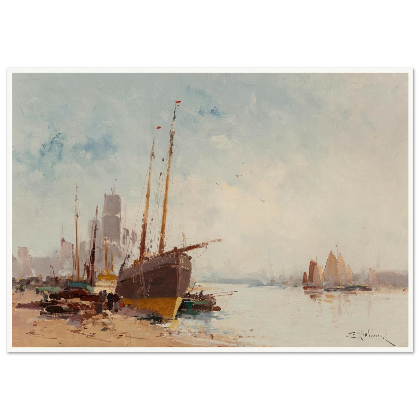 Bateaux au port Art Print | Eugene Galien Laloue - Framed Poster - 30x40 cm / 12x16″ - Black frame