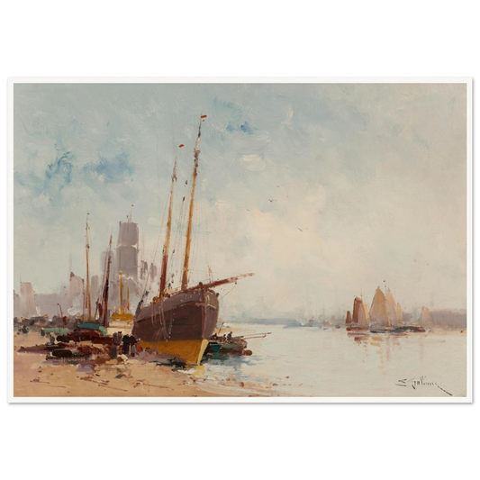 Bateaux au port Art Print | Eugene Galien Laloue - Framed Poster - 30x40 cm / 12x16″ - Black frame