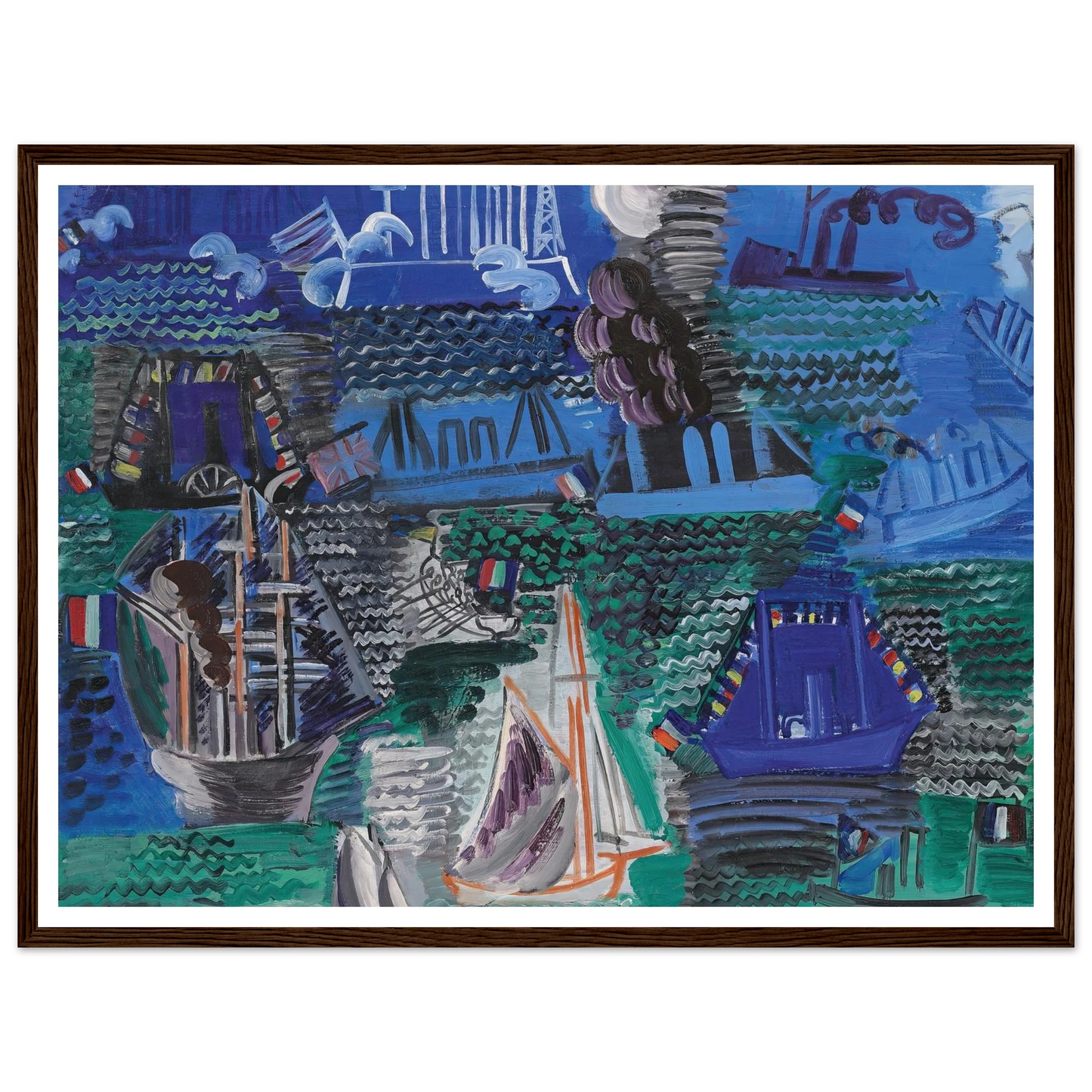 Bateaux (circa 1930) Art Print | Raoul Dufy - Framed Poster - 30x40 cm / 12x16″ - Black frame