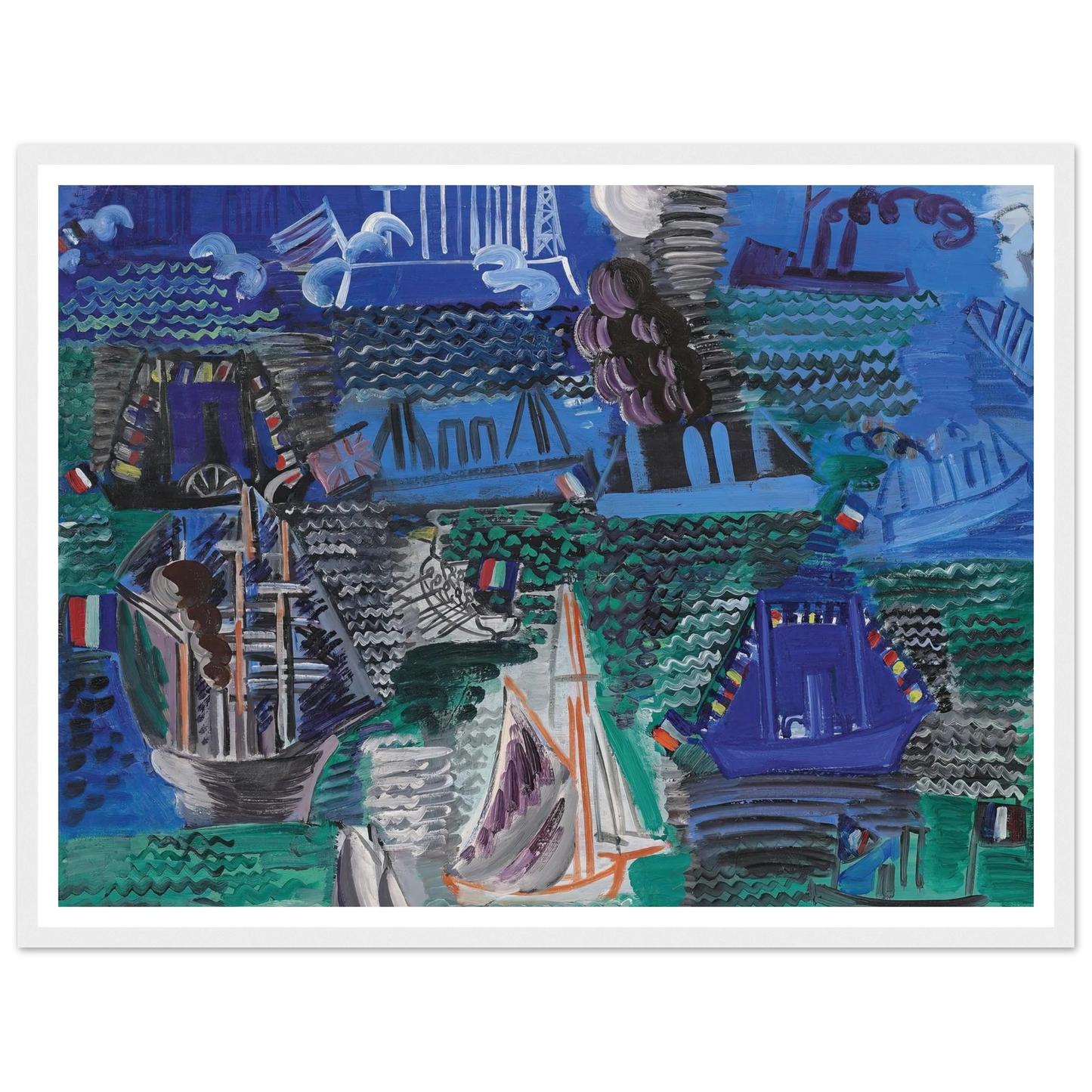 Bateaux (circa 1930) Art Print | Raoul Dufy - Framed Poster - 30x40 cm / 12x16″ - Black frame