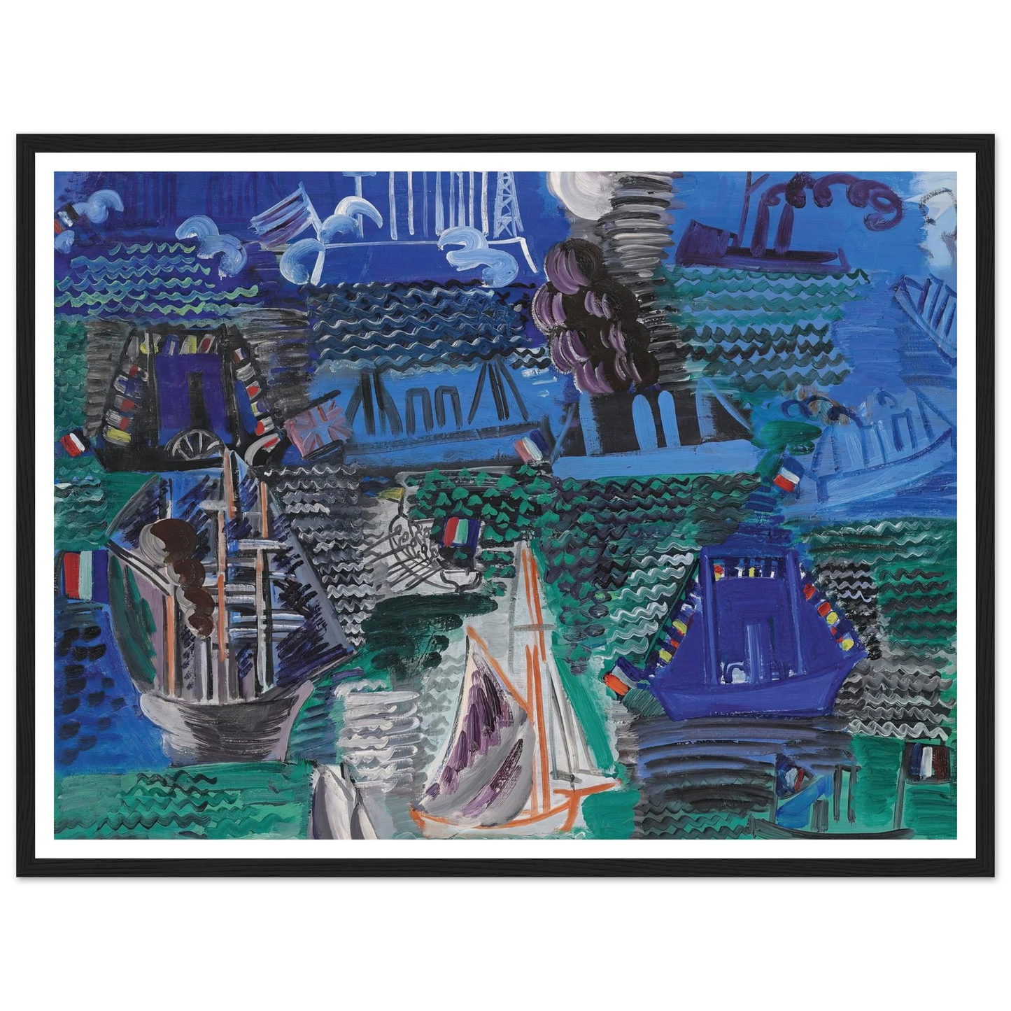 Bateaux (circa 1930) Art Print | Raoul Dufy - Framed Poster - 30x40 cm / 12x16″ - Black frame