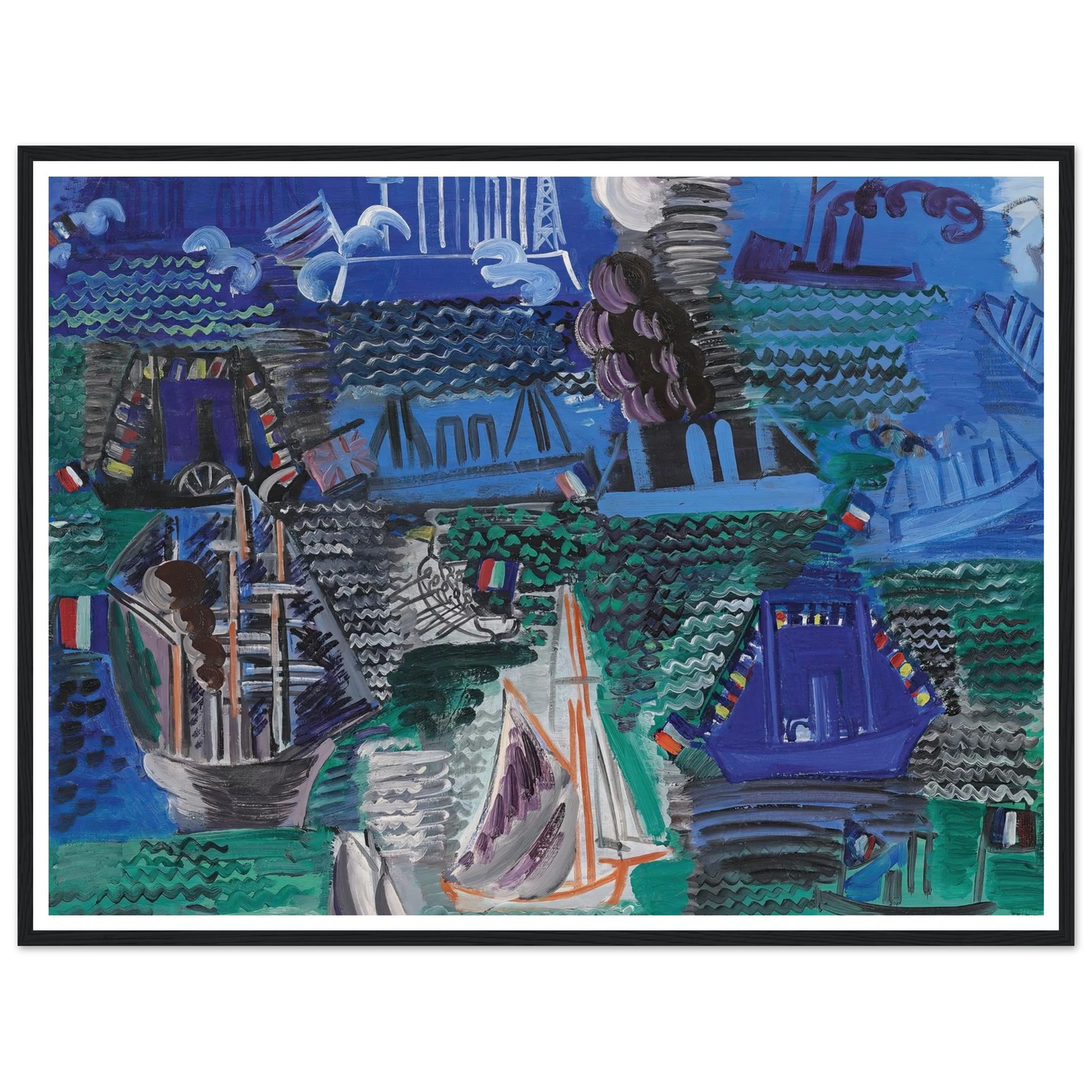Bateaux (circa 1930) Art Print | Raoul Dufy - Framed Poster - 30x40 cm / 12x16″ - Black frame