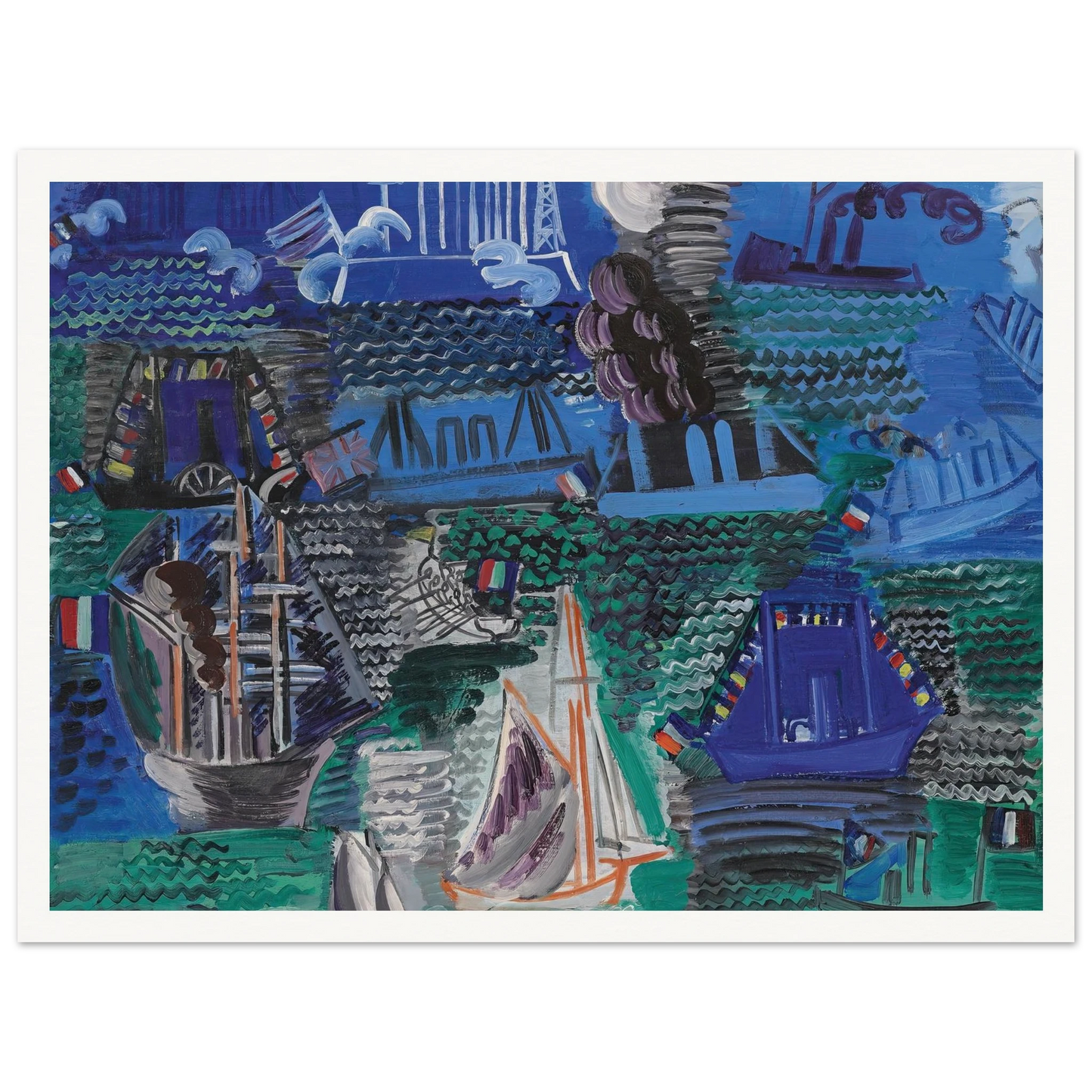 Bateaux (circa 1930) Art Print | Raoul Dufy - Framed Poster - 30x40 cm / 12x16″ - Black frame