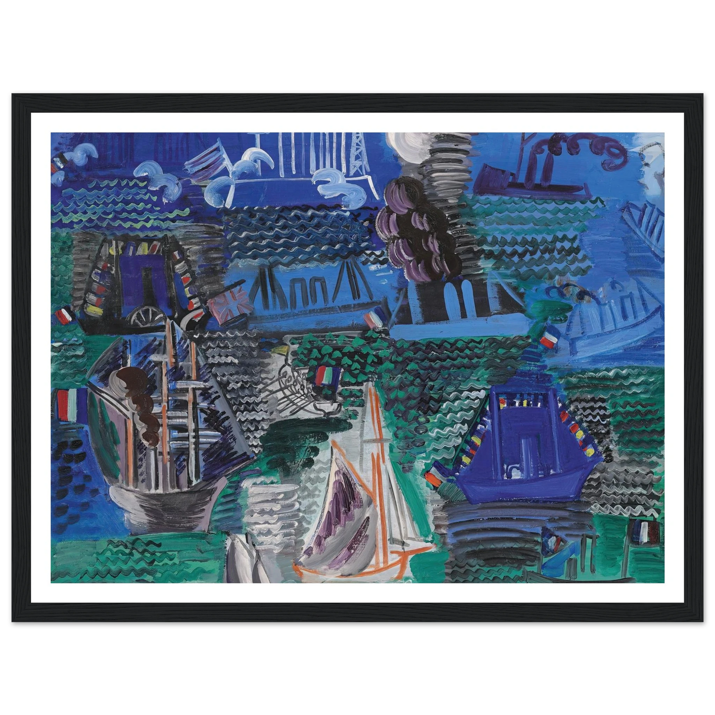 Bateaux (circa 1930) Art Print | Raoul Dufy - Framed Poster - 30x40 cm / 12x16″ - Black frame