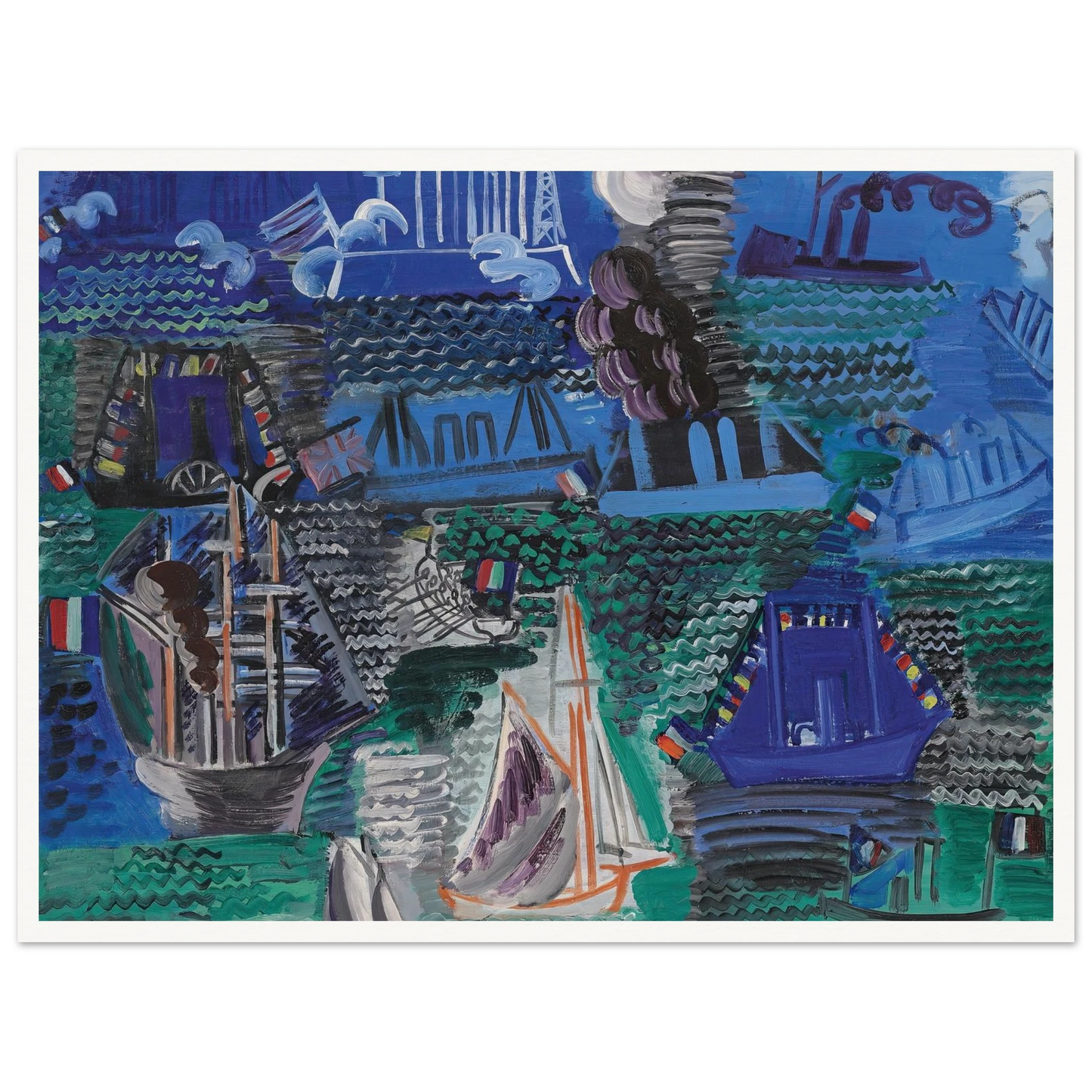 Bateaux (circa 1930) Art Print | Raoul Dufy - Framed Poster - 30x40 cm / 12x16″ - Black frame