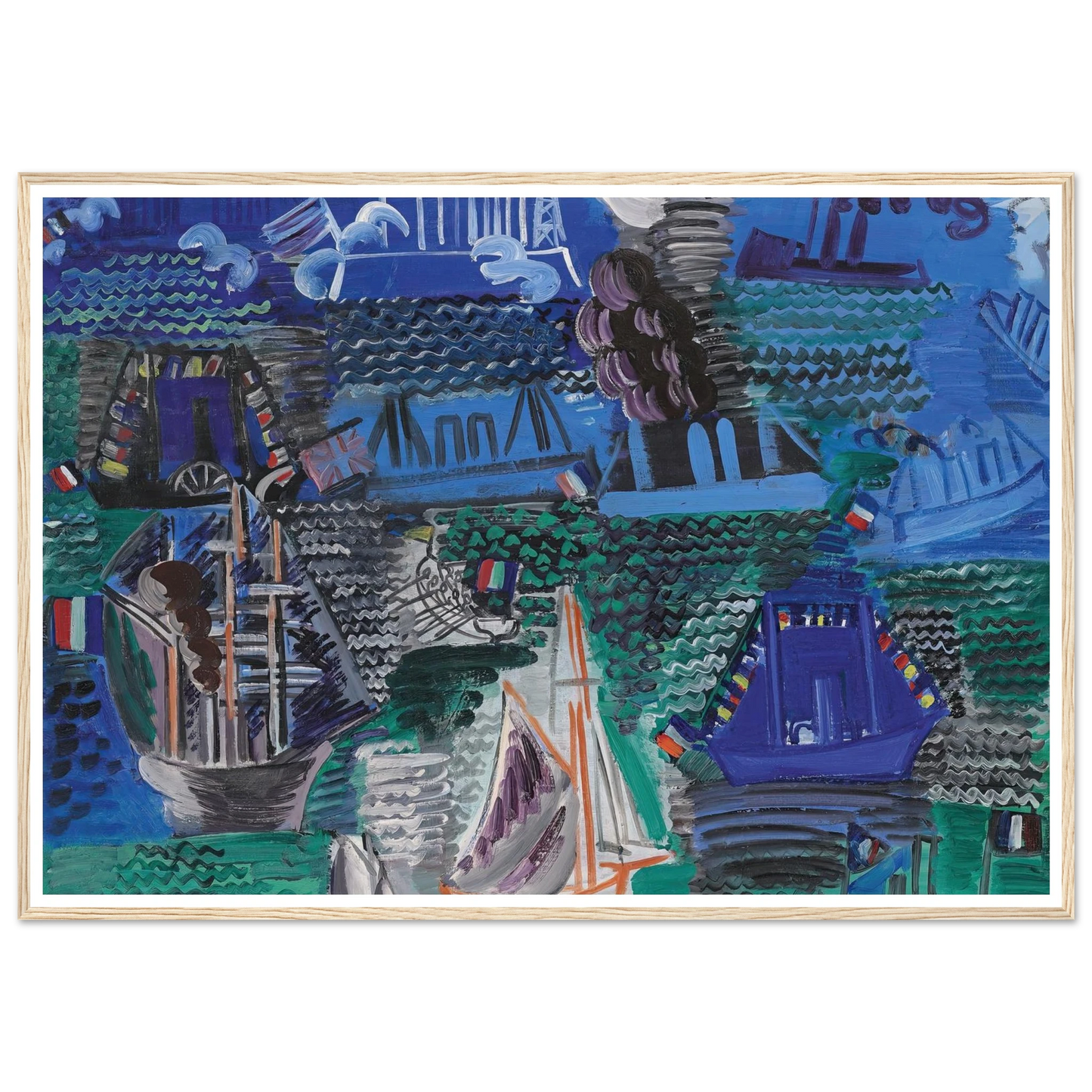 Bateaux (circa 1930) Art Print | Raoul Dufy - Framed Poster - 30x40 cm / 12x16″ - Black frame