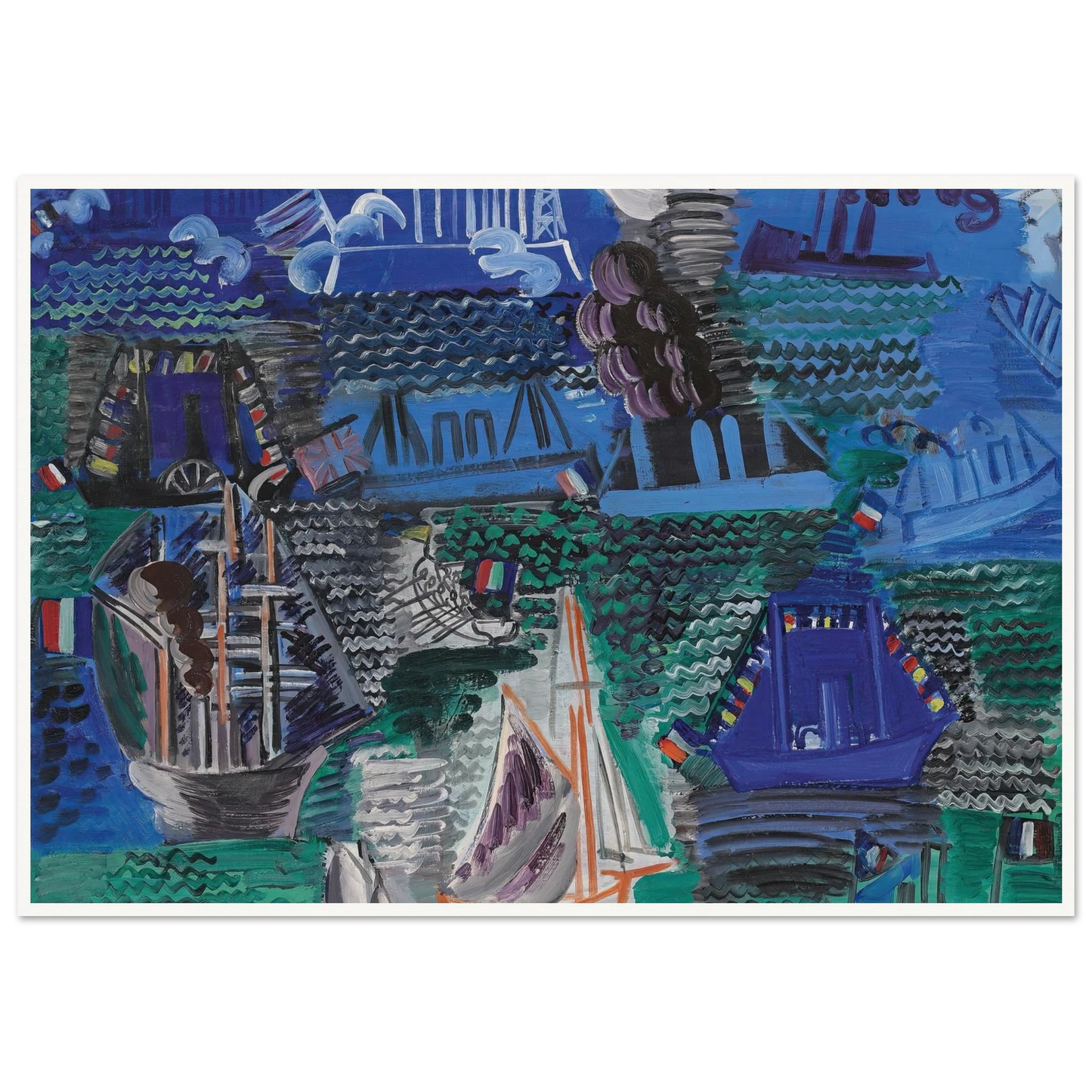 Bateaux (circa 1930) Art Print | Raoul Dufy - Framed Poster - 30x40 cm / 12x16″ - Black frame