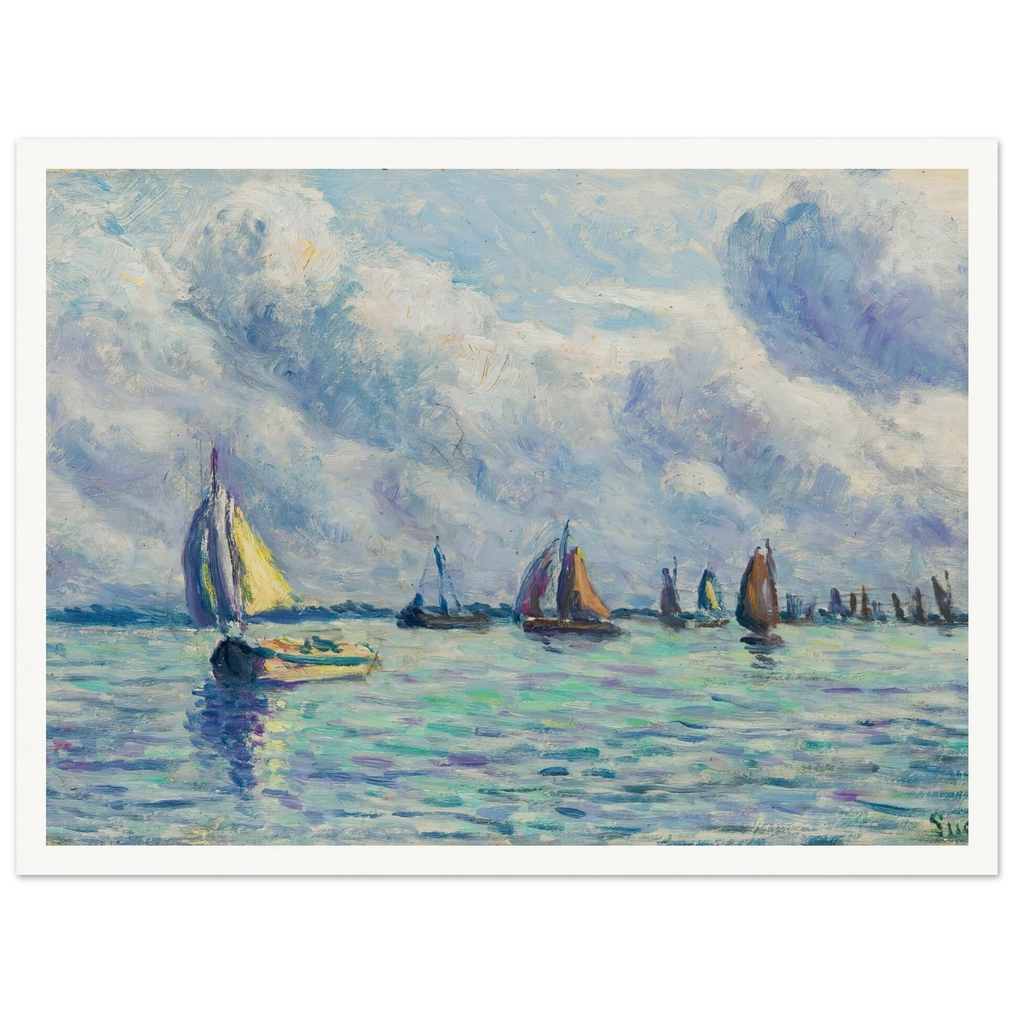 Bateaux Sur La Meuse À Rotterdam (1909) Art Print | Maximilien Luce - Framed Poster - 30x40 cm / 12x16″ - Black frame
