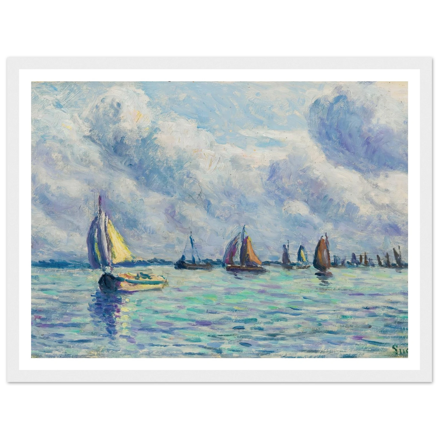 Bateaux Sur La Meuse À Rotterdam (1909) Art Print | Maximilien Luce - Framed Poster - 30x40 cm / 12x16″ - Black frame