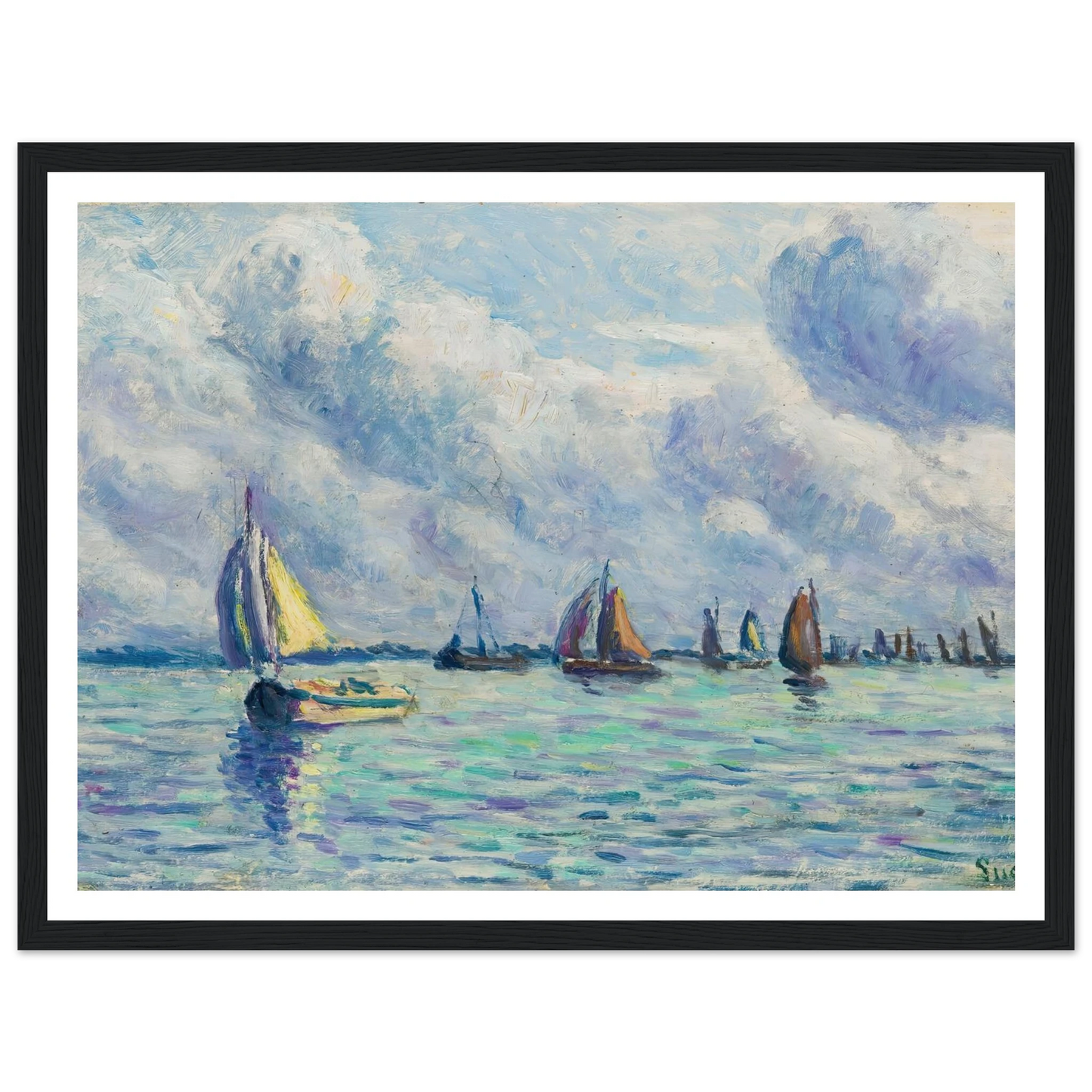 Bateaux Sur La Meuse À Rotterdam (1909) Art Print | Maximilien Luce - Framed Poster - 30x40 cm / 12x16″ - Black frame