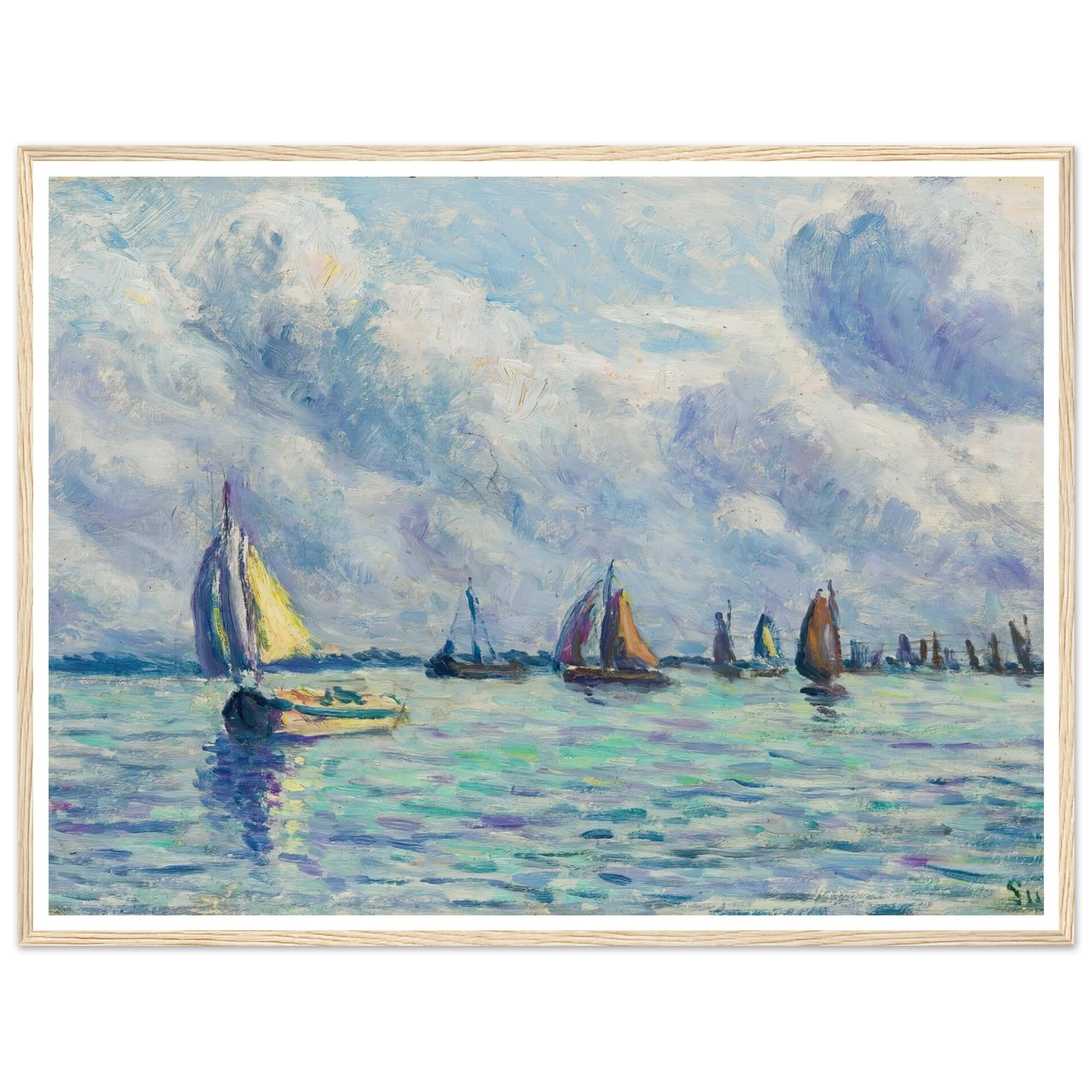 Bateaux Sur La Meuse À Rotterdam (1909) Art Print | Maximilien Luce - Framed Poster - 30x40 cm / 12x16″ - Black frame