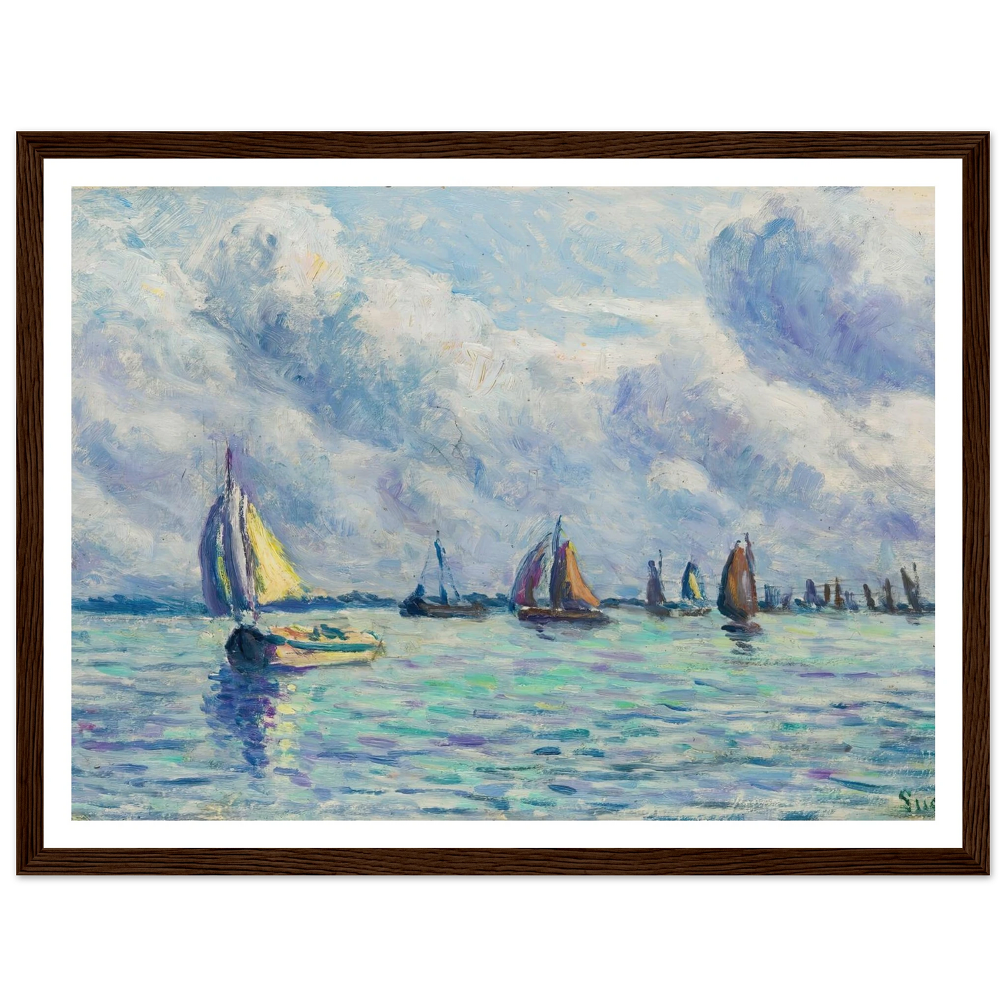 Bateaux Sur La Meuse À Rotterdam (1909) Art Print | Maximilien Luce - Framed Poster - 30x40 cm / 12x16″ - Black frame