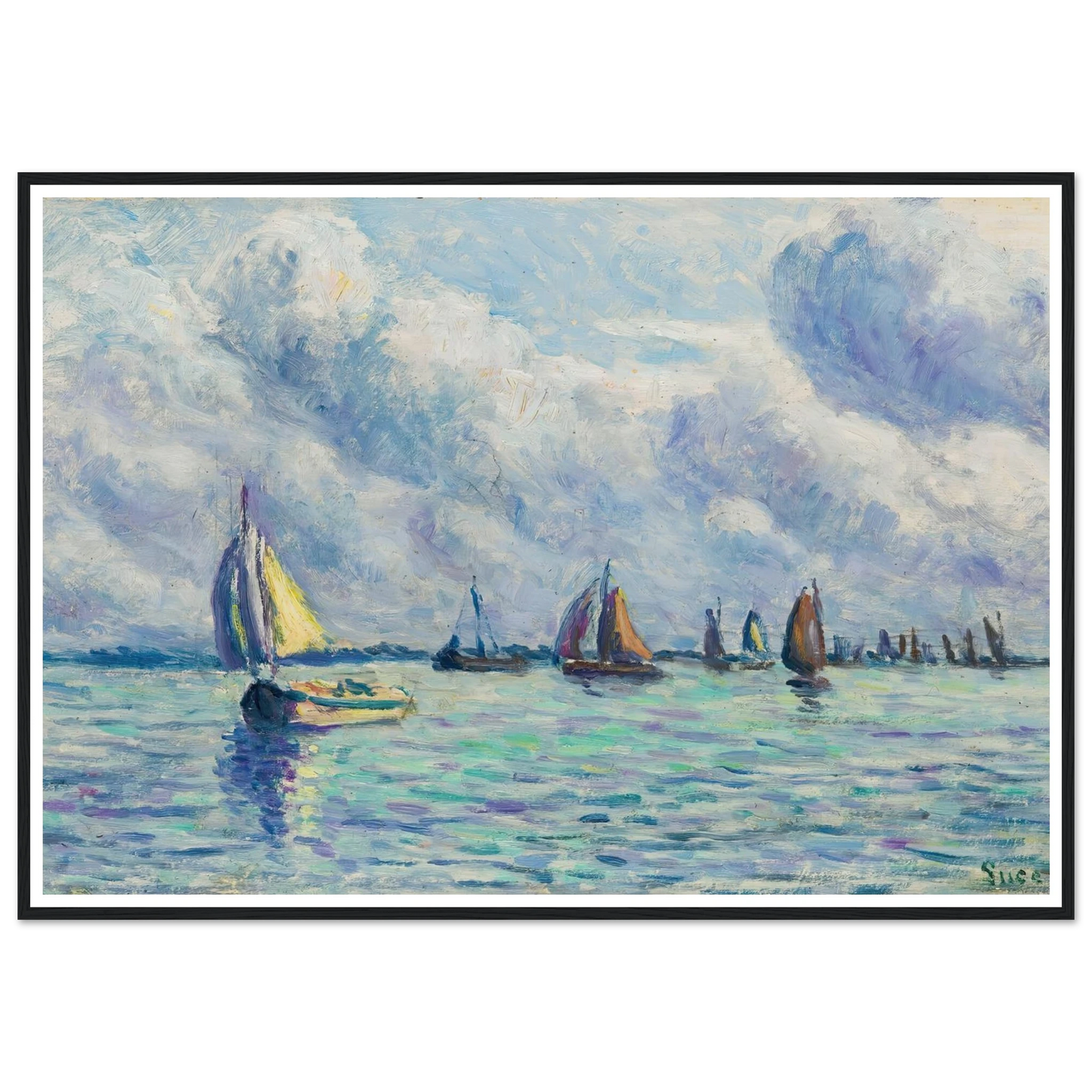 Bateaux Sur La Meuse À Rotterdam (1909) Art Print | Maximilien Luce - Framed Poster - 30x40 cm / 12x16″ - Black frame